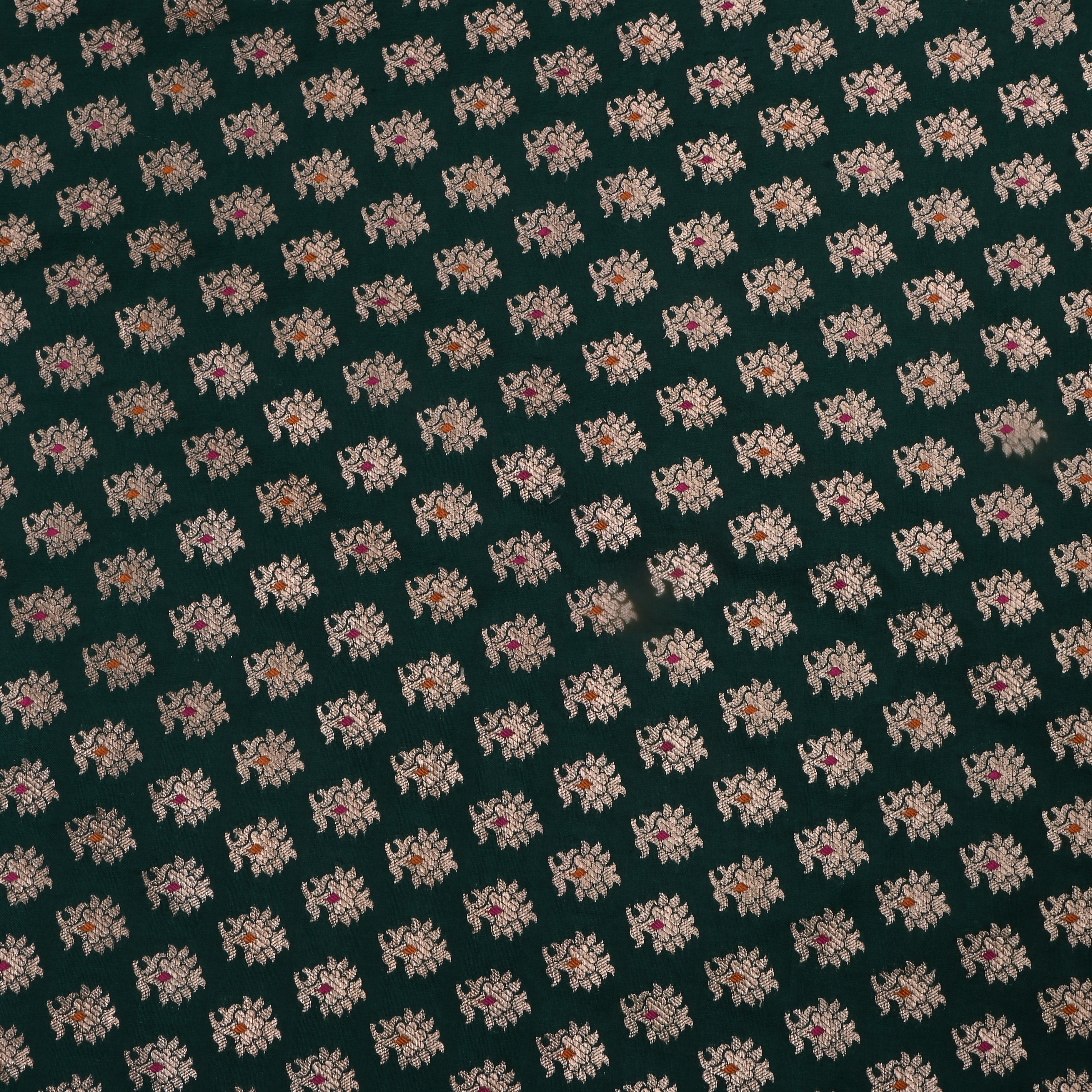 Bottle Green Jamawar Silk Fabric With Meenakari Buttis