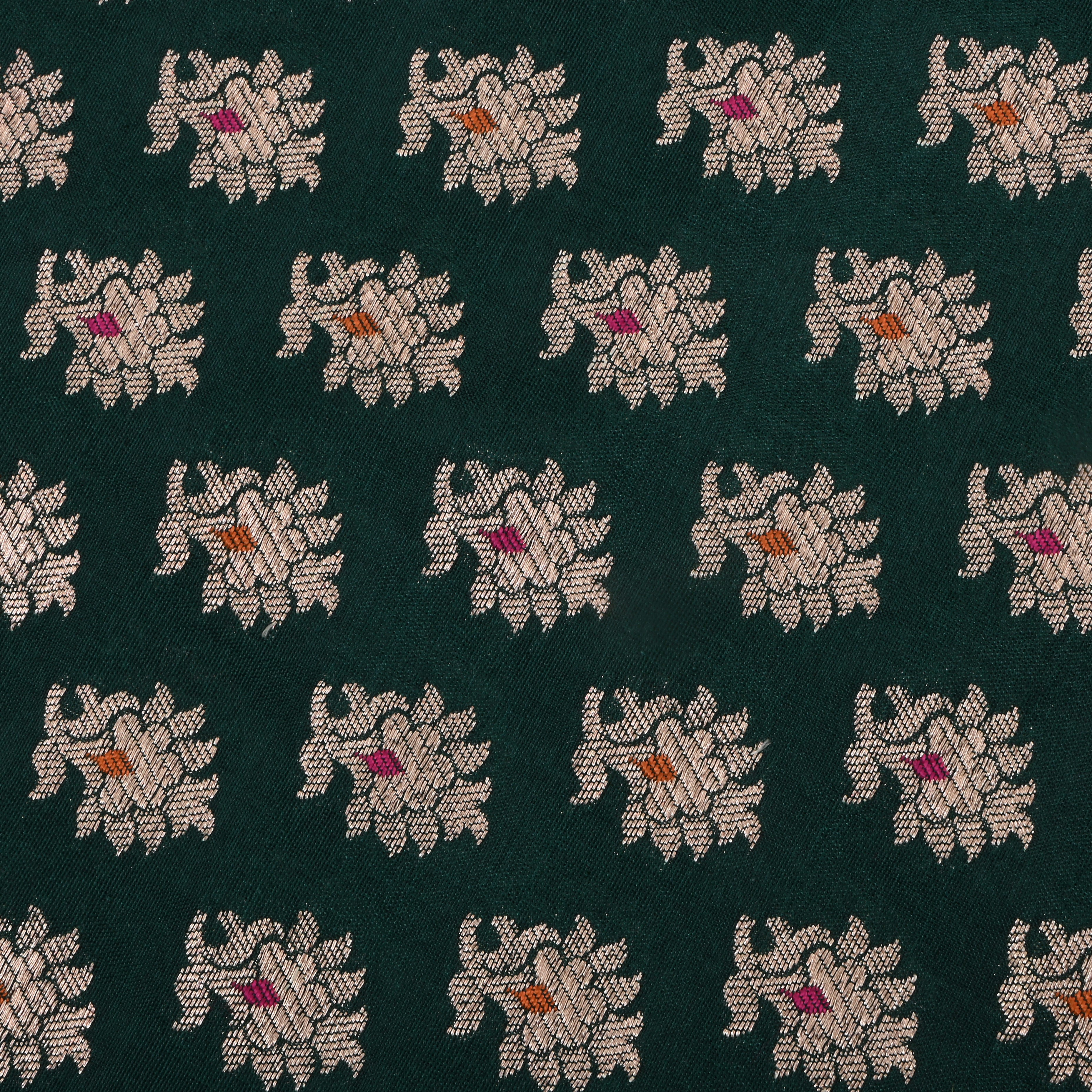 Bottle Green Jamawar Silk Fabric With Meenakari Buttis