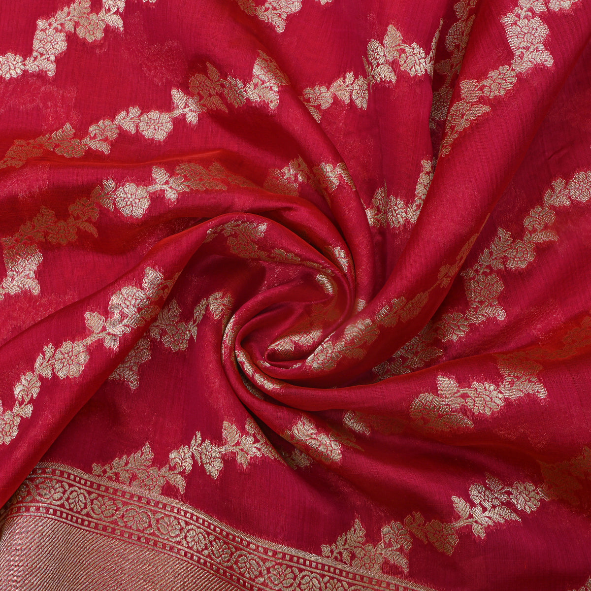 Red Stripe Weave Banarasi Silk