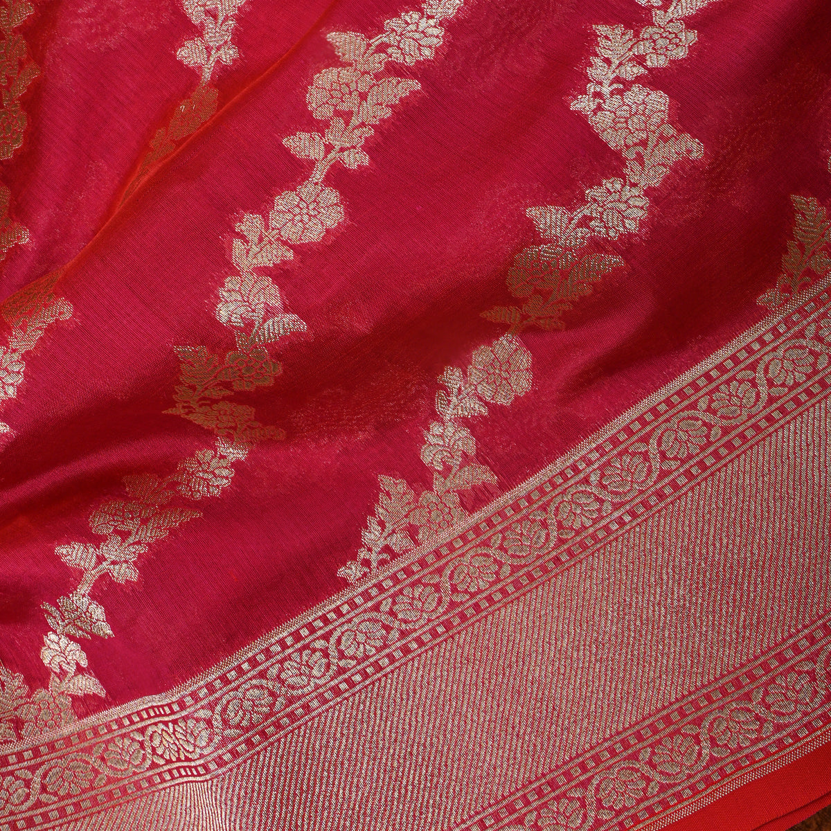 Red Stripe Weave Banarasi Silk