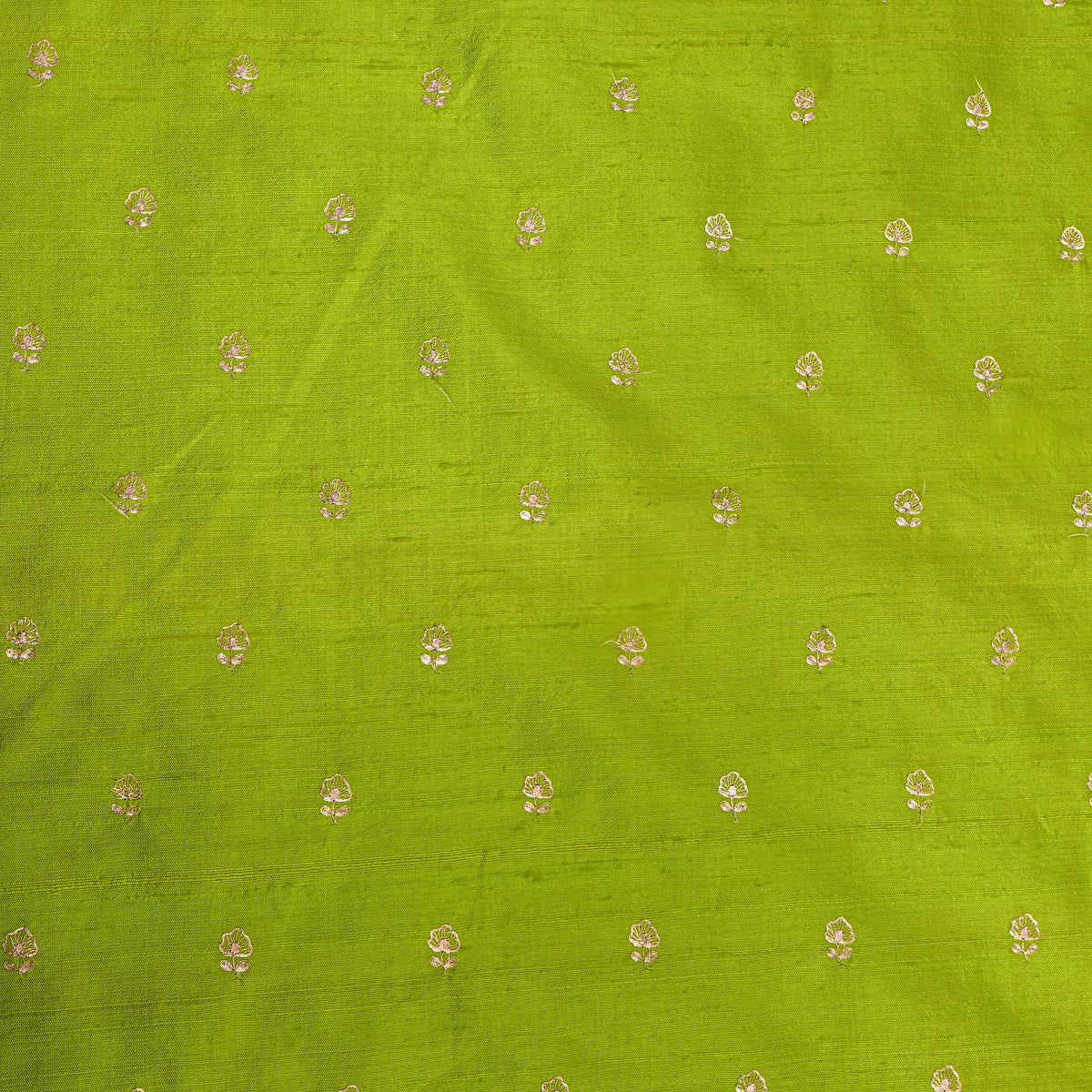 Parrot Green Gold Zari Butti Raw Silk Fabric