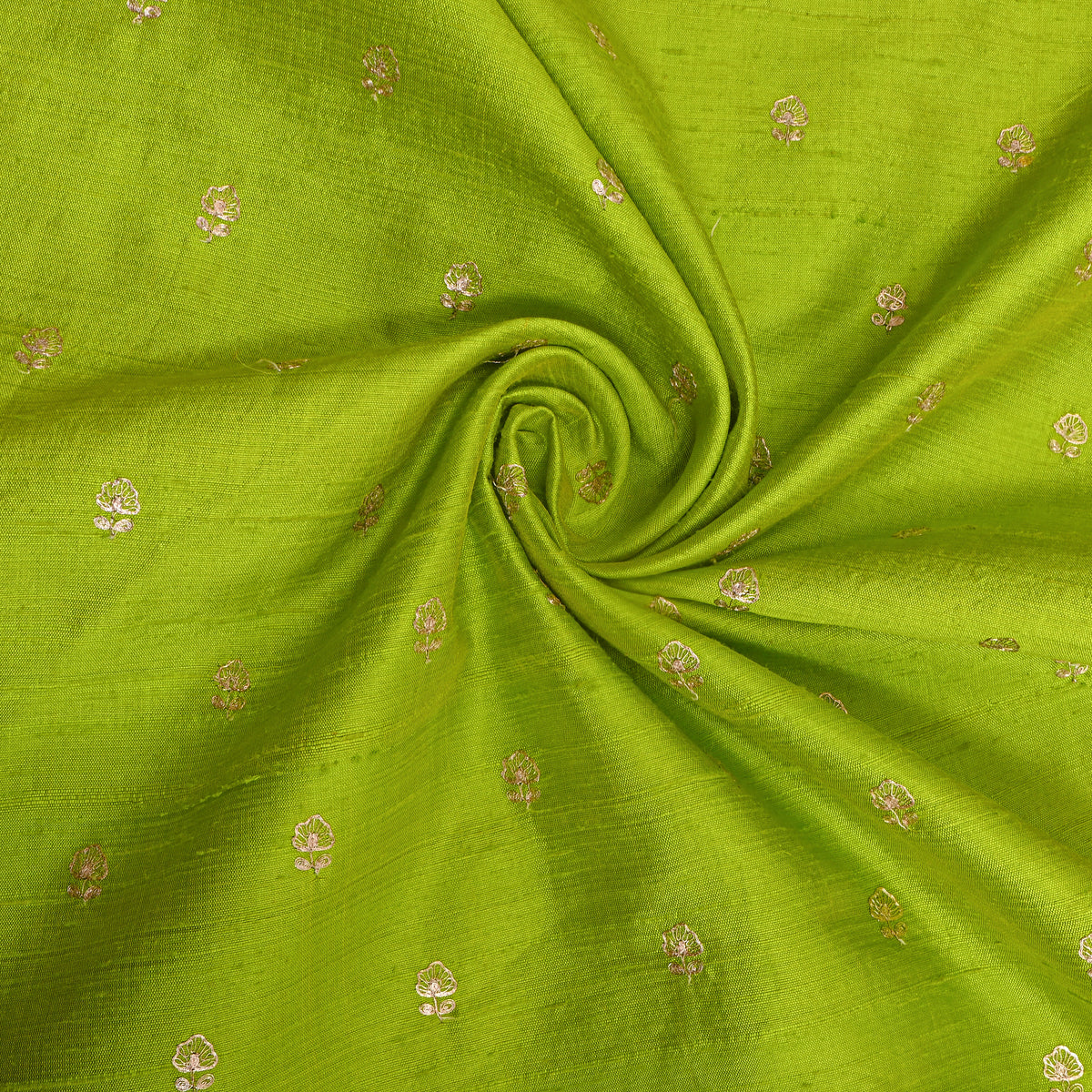 Parrot Green Gold Zari Butti Raw Silk Fabric