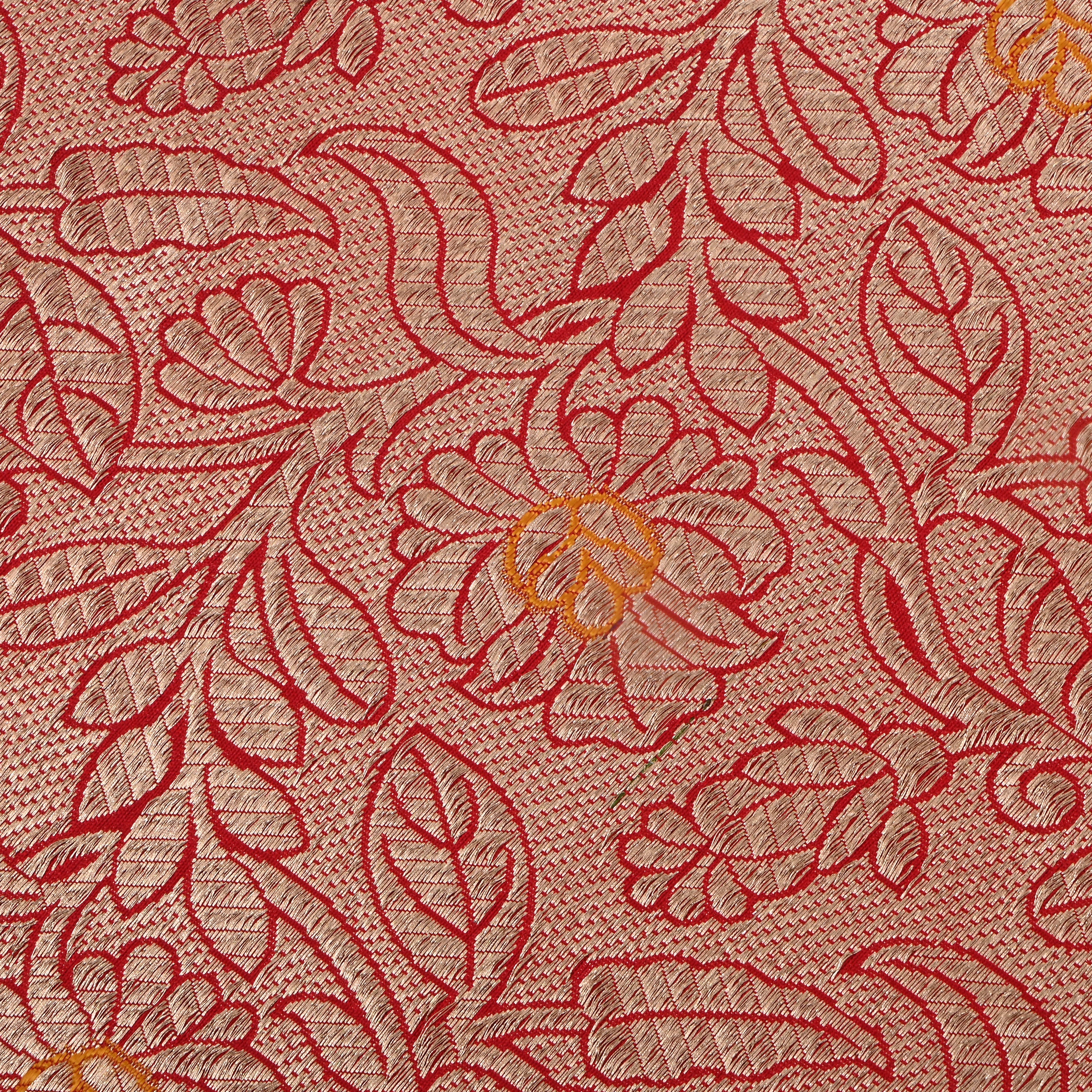 Orange Jamawar Silk Fabric With Brocade Pattern