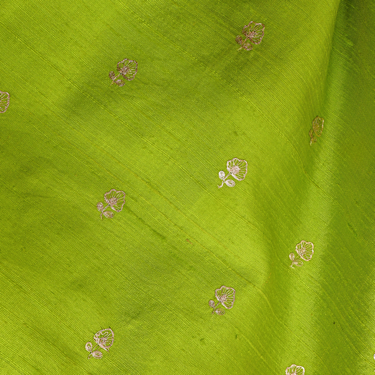 Parrot Green Gold Zari Butti Raw Silk Fabric