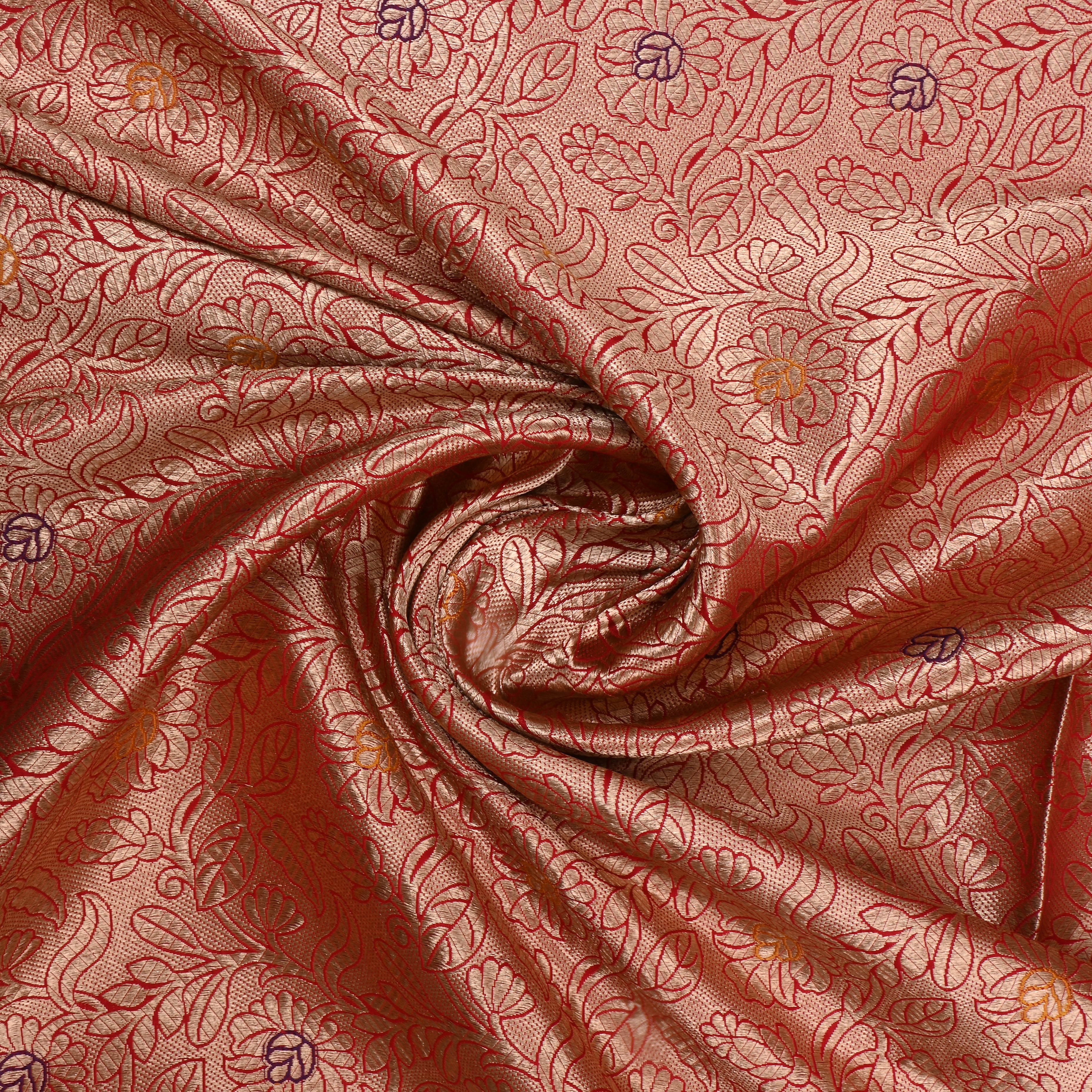 Orange Jamawar Silk Fabric With Brocade Pattern
