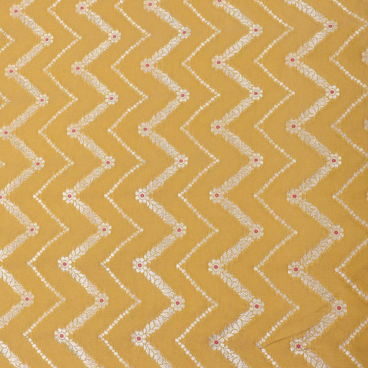 Yellow Zig-Zag Weave Banarasi Silk Fabric