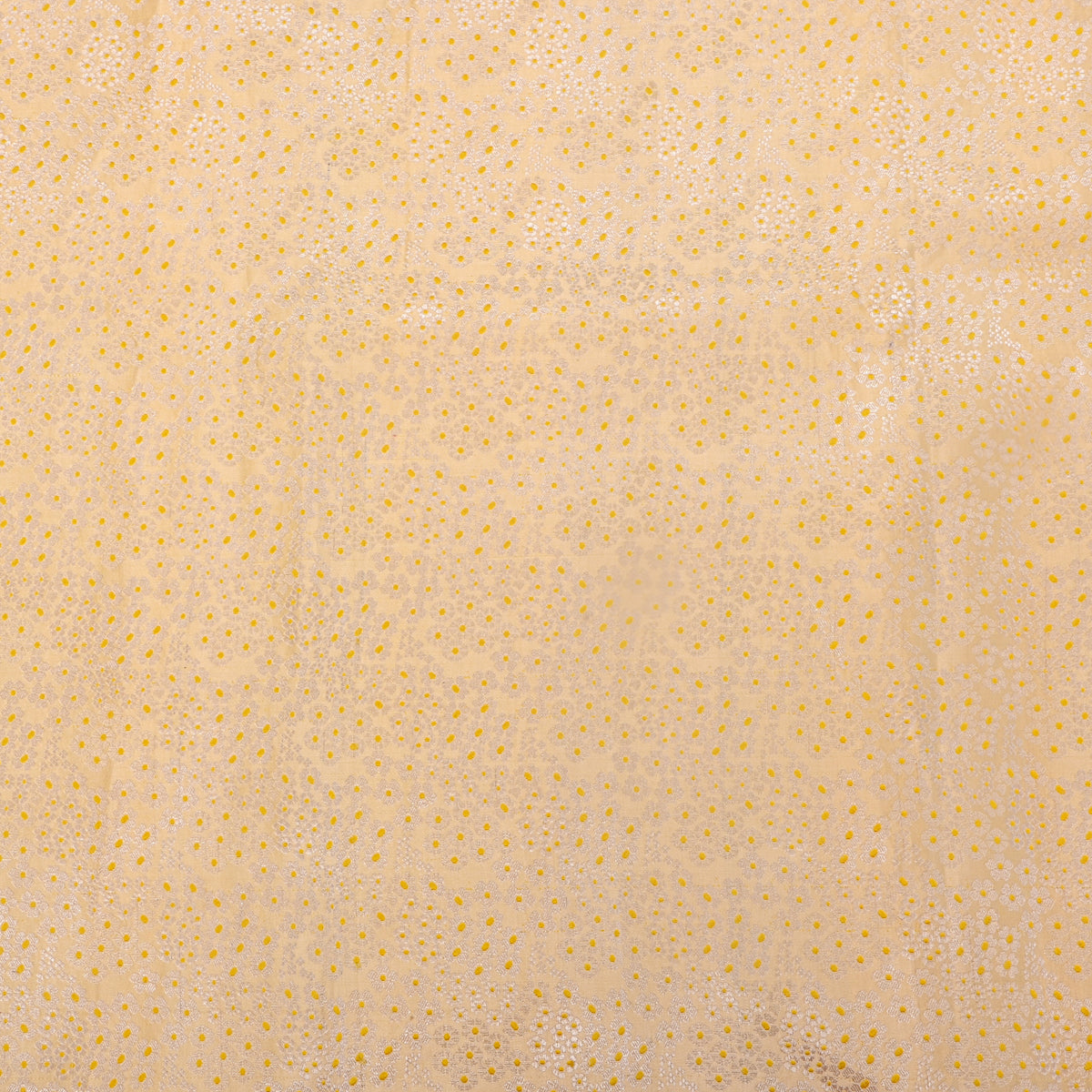 Canary Yellow Silver Zari Floral Weave Jamawar Silk Fabric