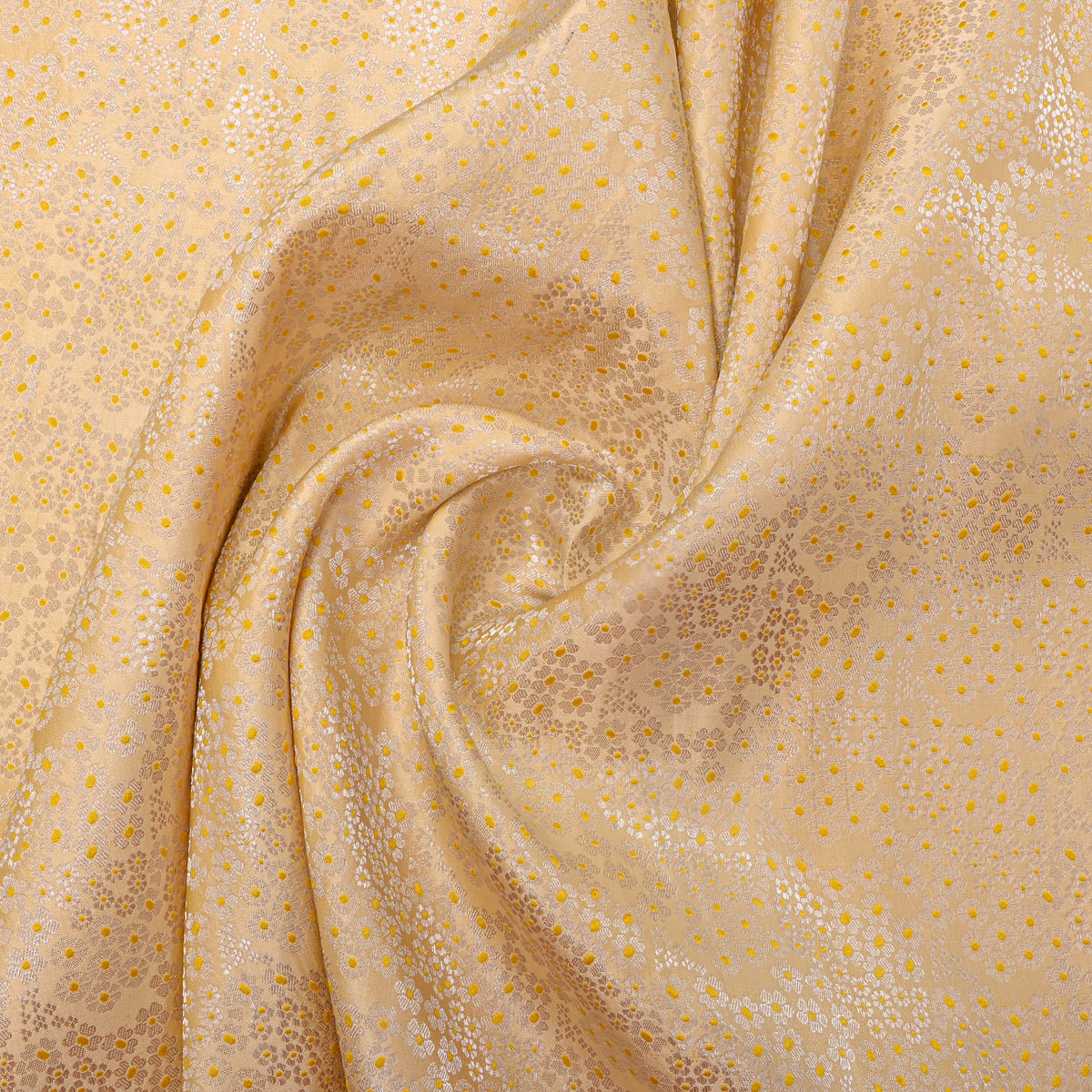 Canary Yellow Silver Zari Floral Weave Jamawar Silk Fabric