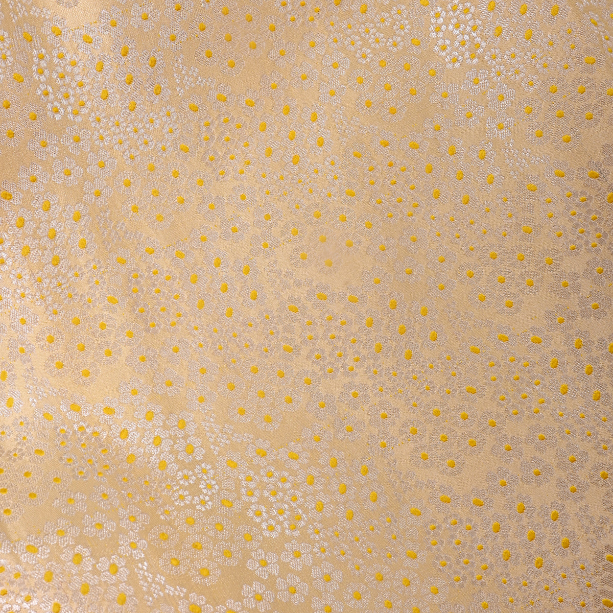 Canary Yellow Silver Zari Floral Weave Jamawar Silk Fabric
