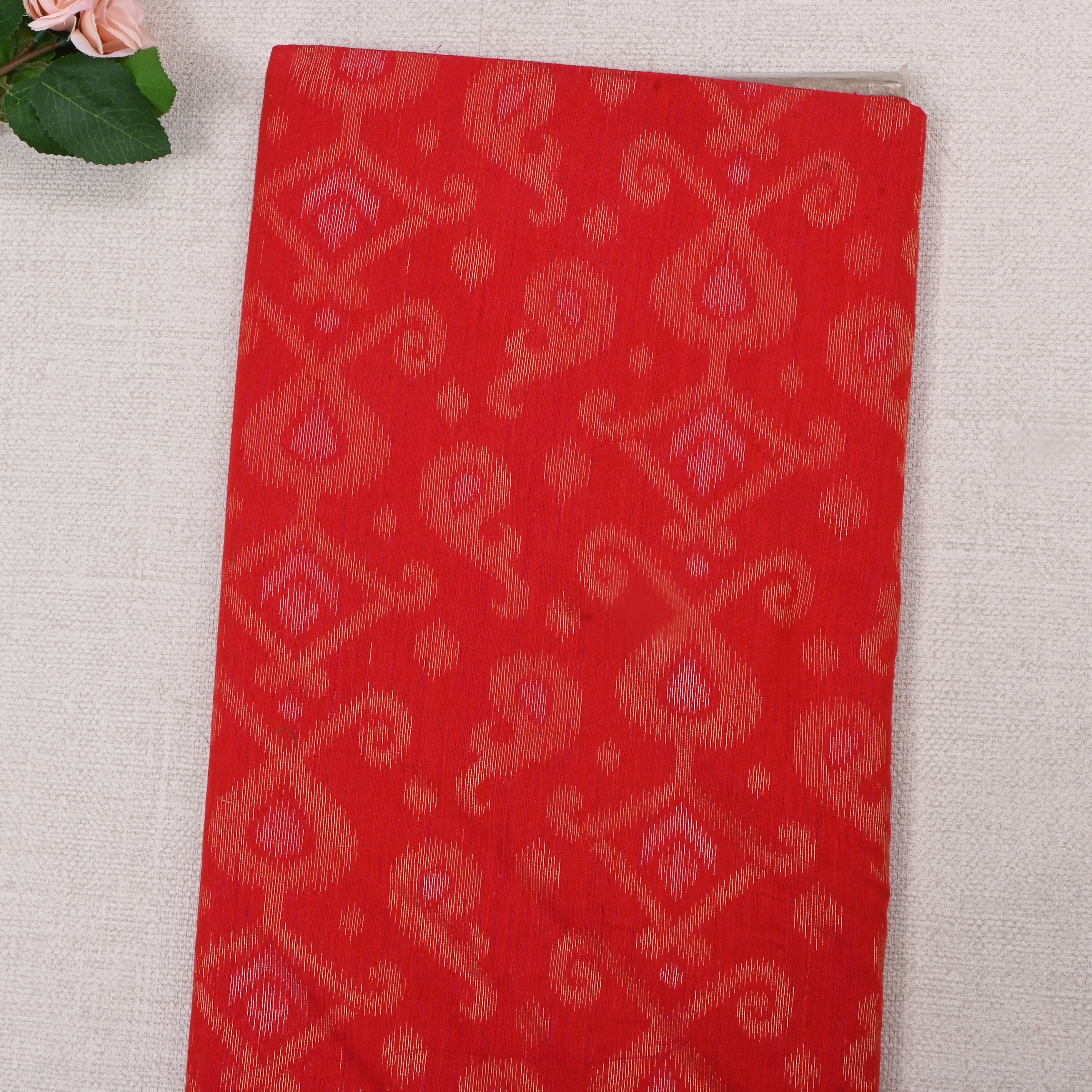Red Matka Jamawar Fabric With Woven Pattern