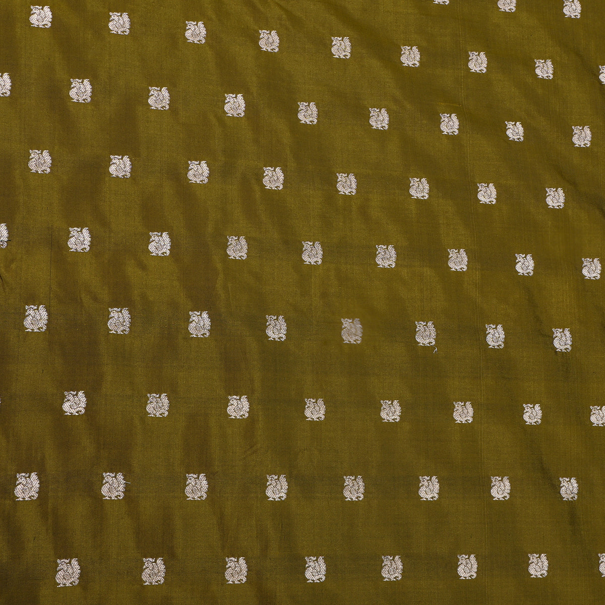Green Silver Zari Butti Banarasi Silk Fabric