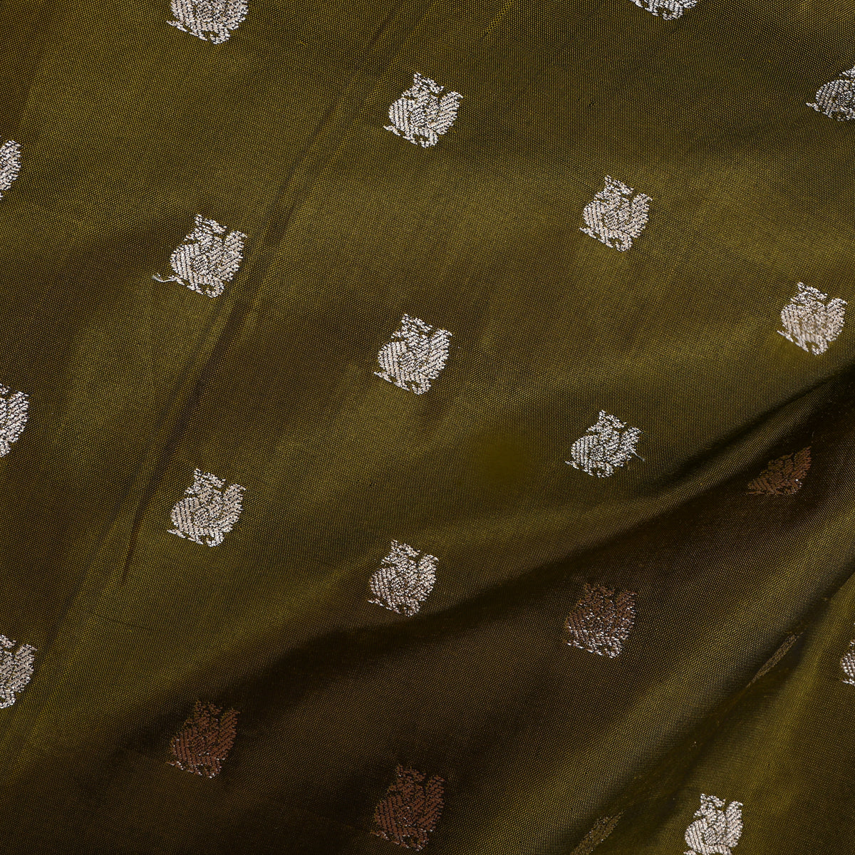 Green Silver Zari Butti Banarasi Silk Fabric