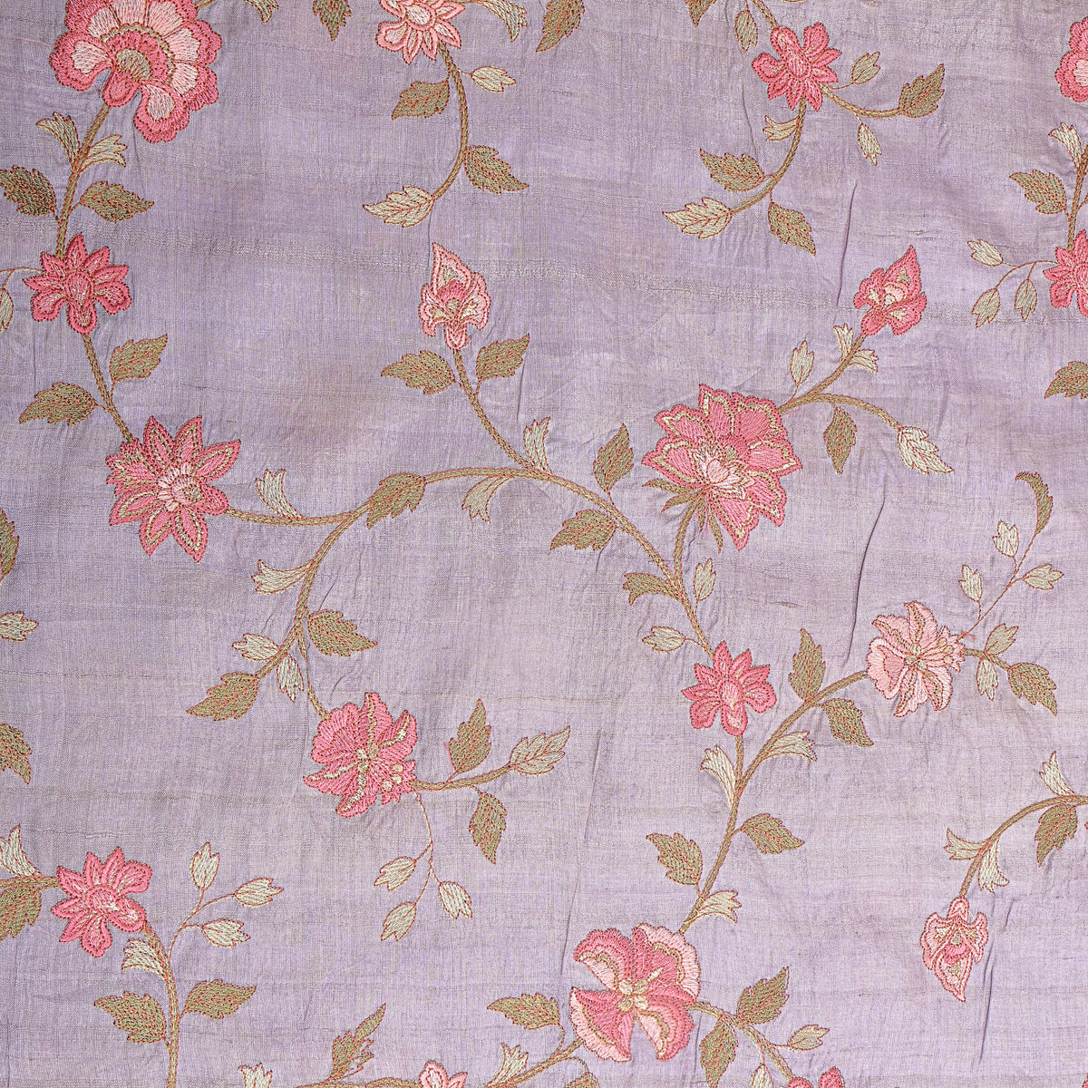 Light Purple Floral Jaal Thread Work Tussar Silk Fabric