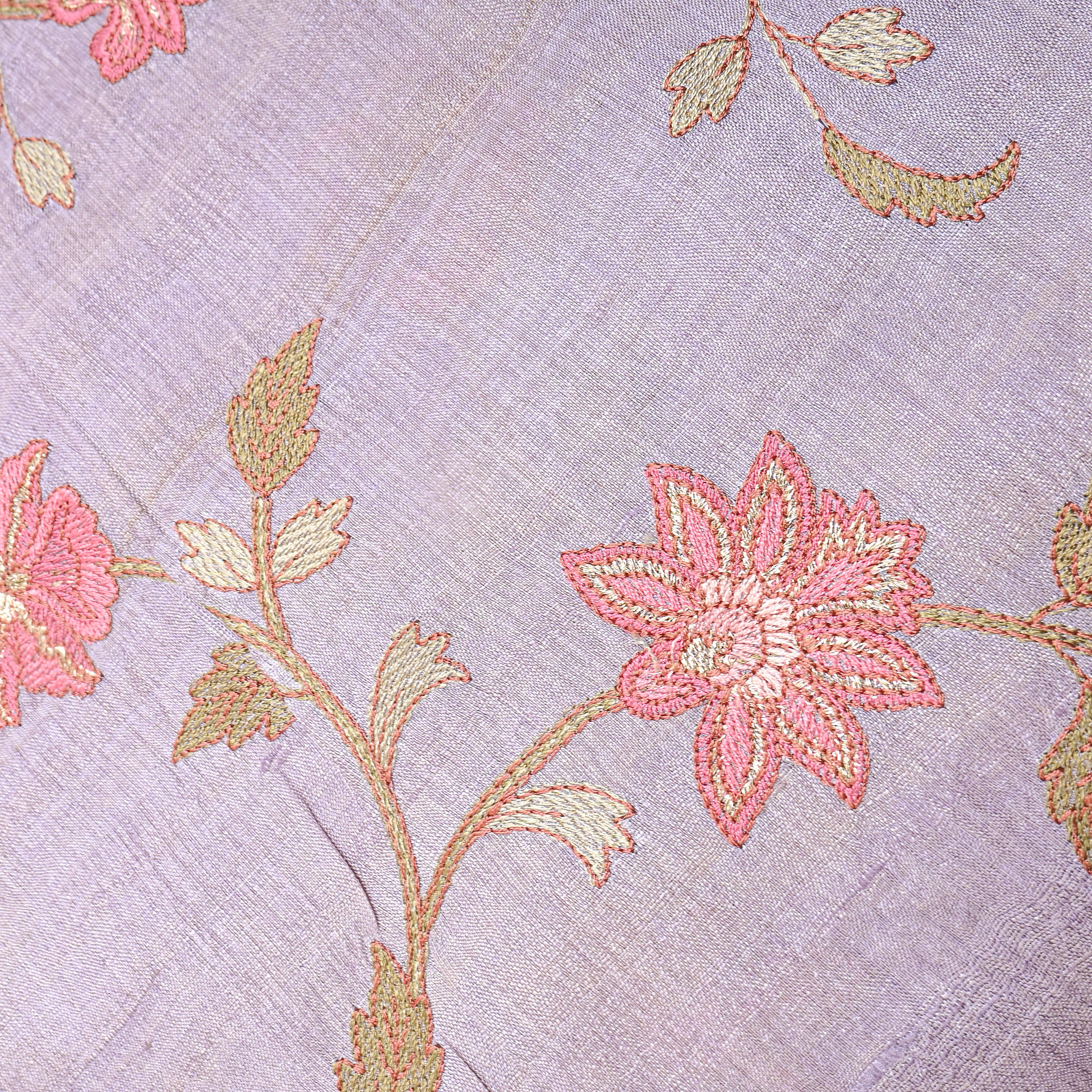 Light Purple Floral Jaal Thread Work Tussar Silk Fabric