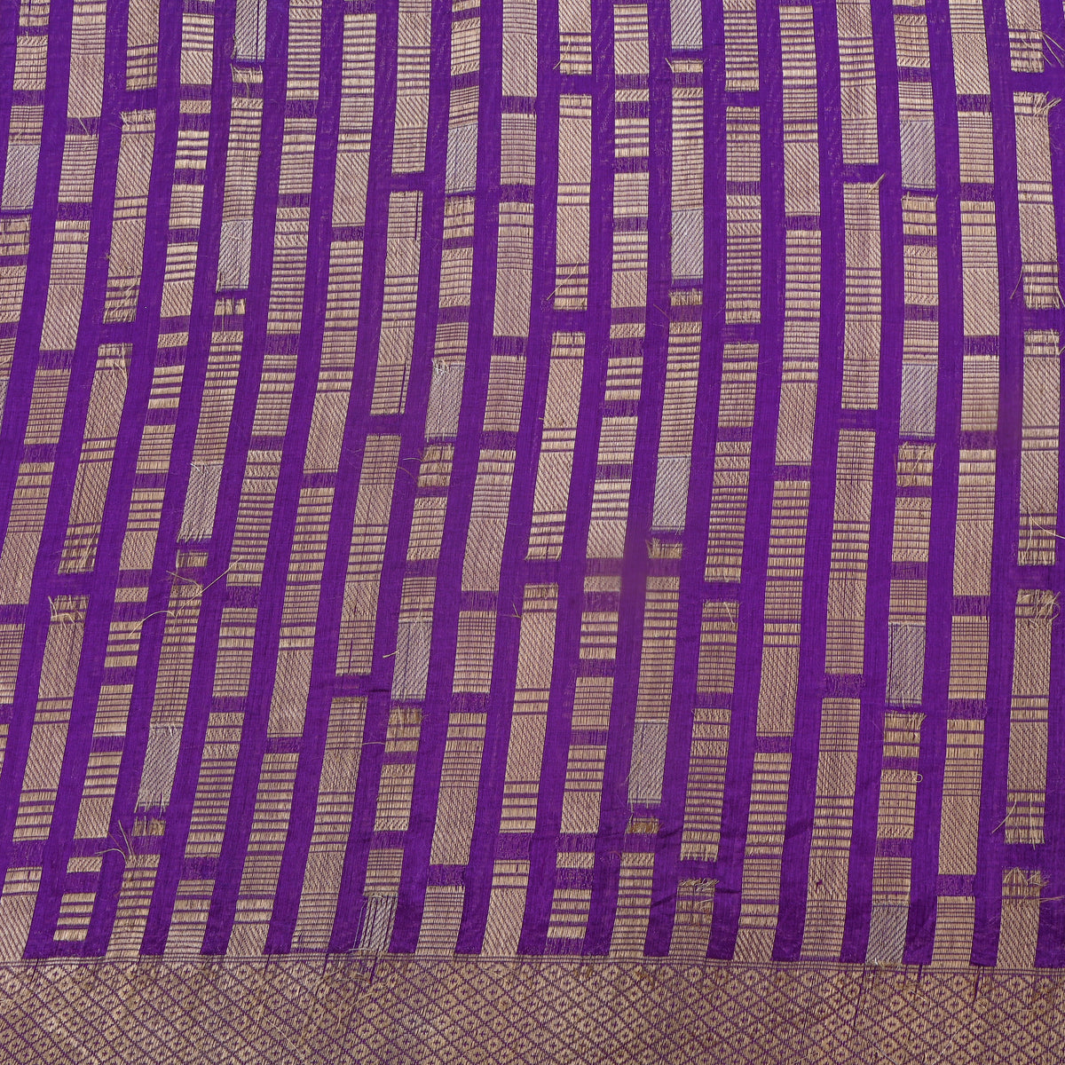 Purple Self Gold Stripe Banarasi Silk Fabric