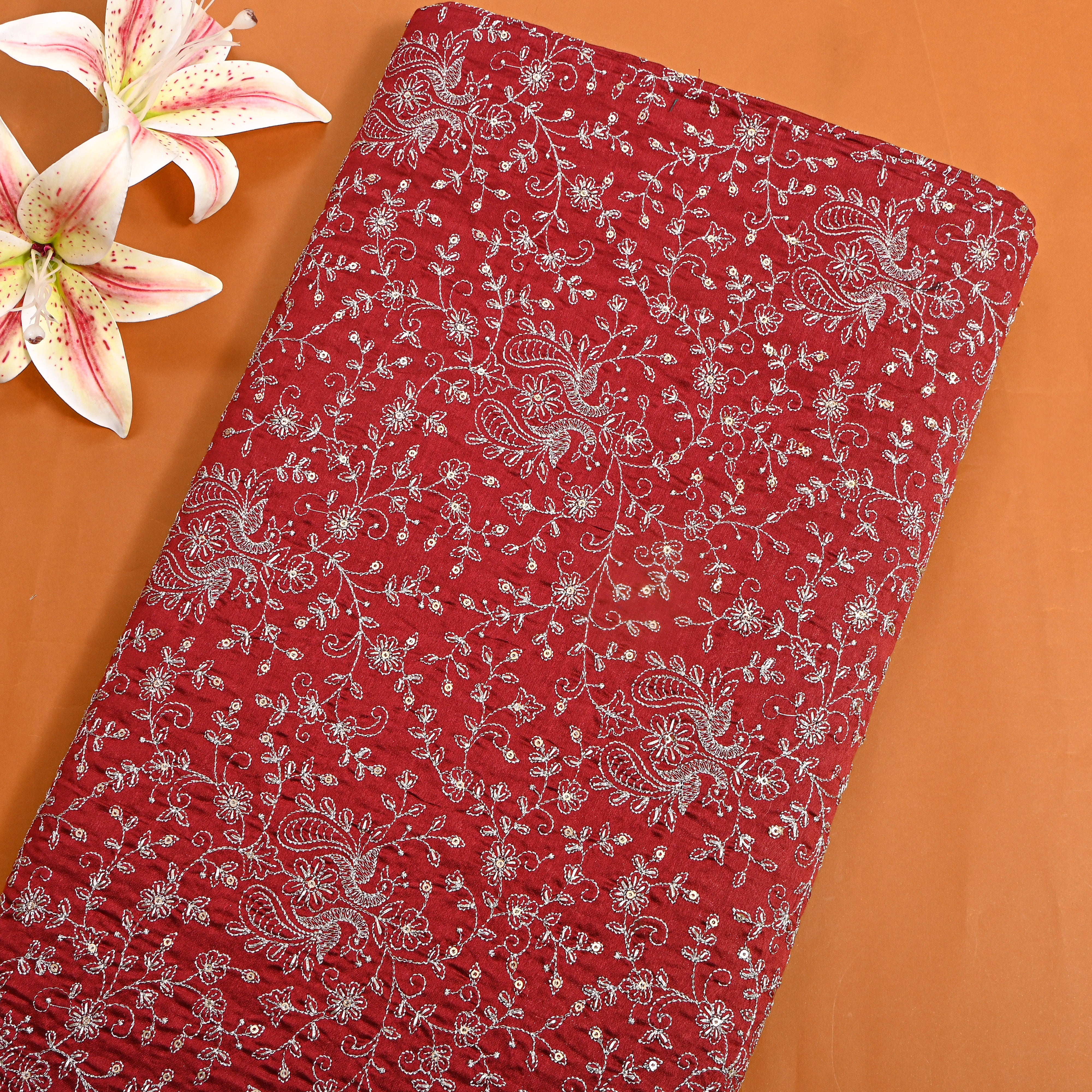 Maroon Silver Zari Jaal Embroidered Chanderi