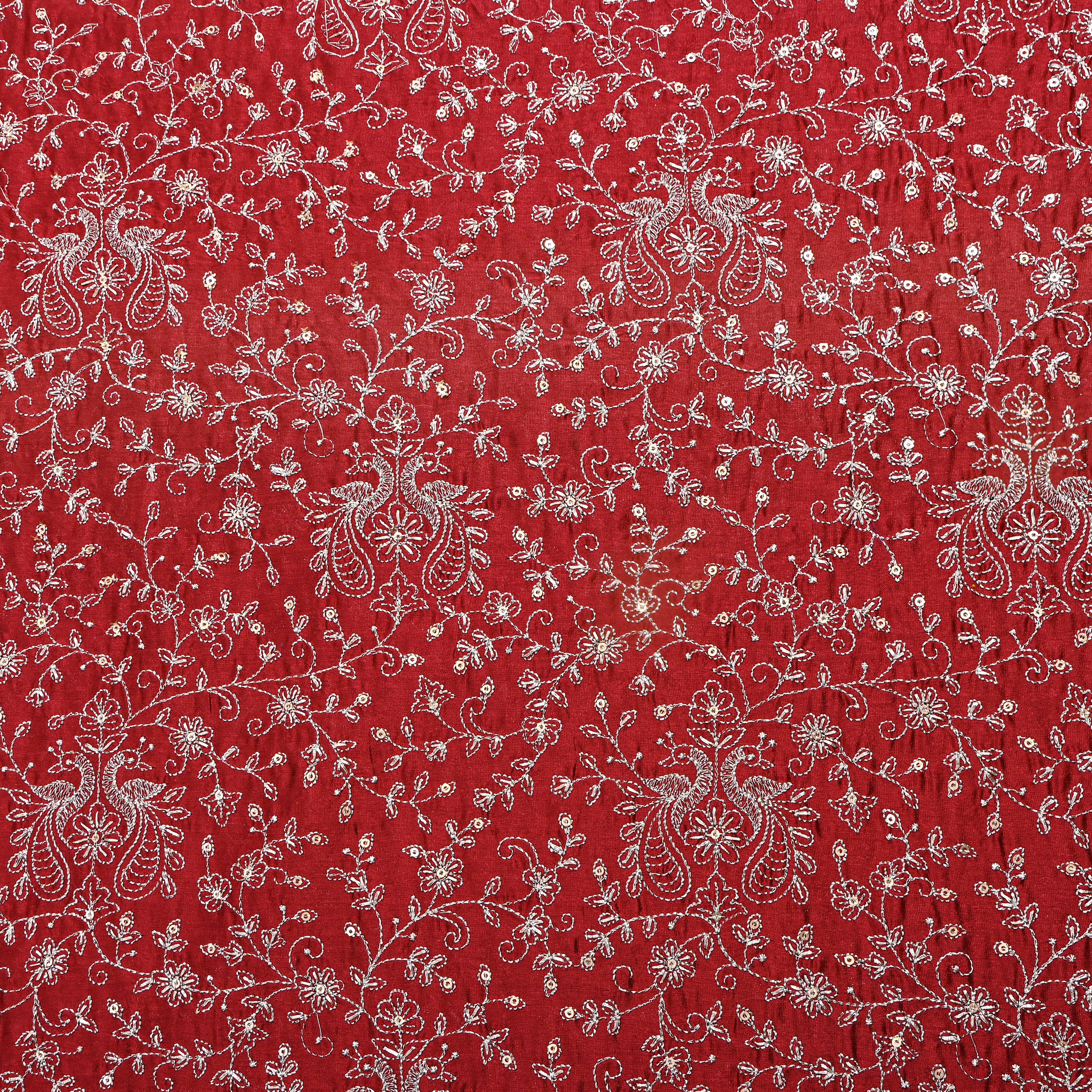 Maroon Silver Zari Jaal Embroidered Chanderi