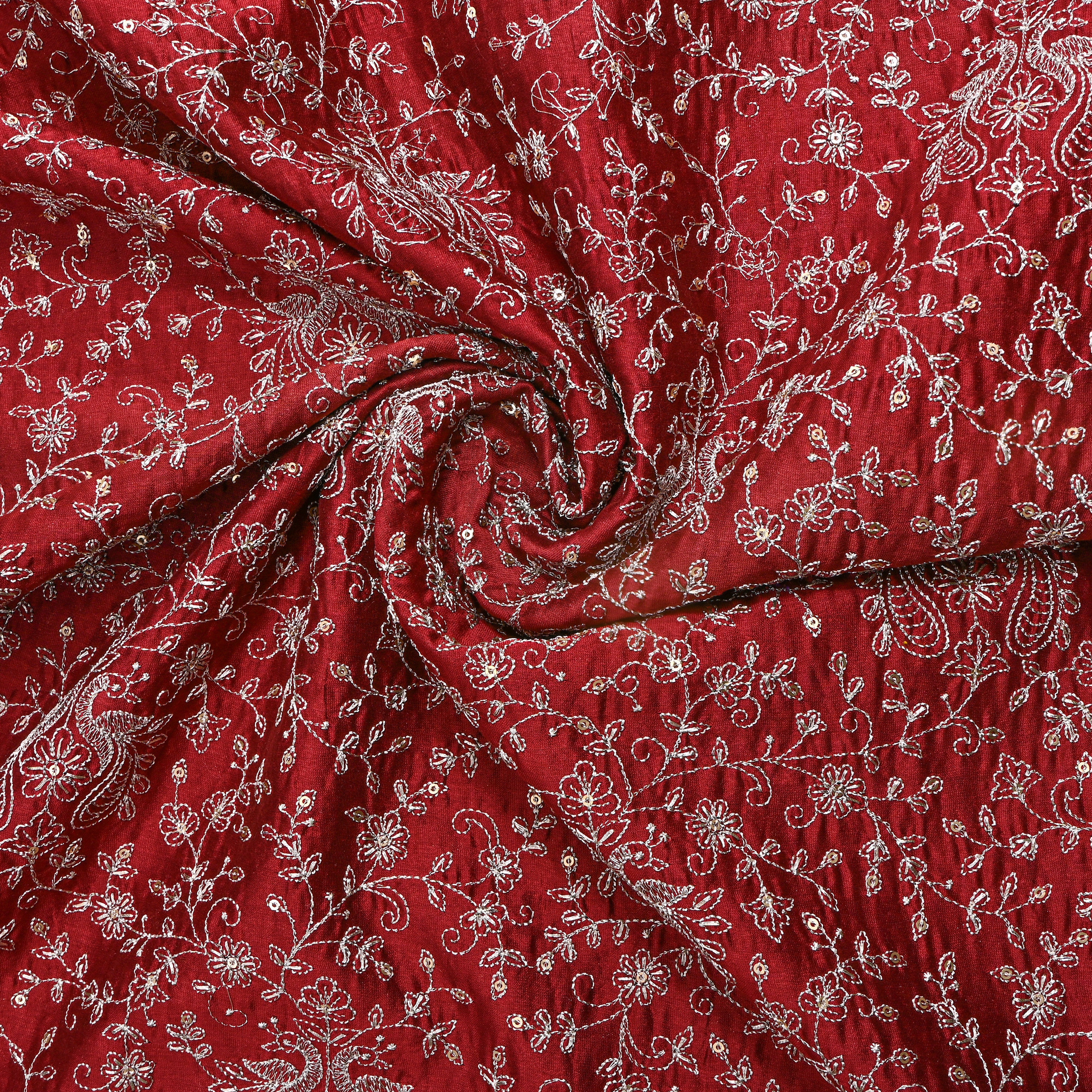 Maroon Silver Zari Jaal Embroidered Chanderi