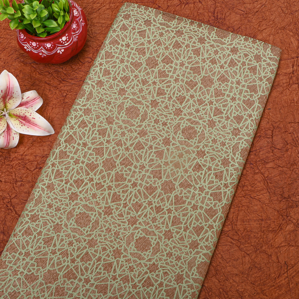 Sage Green And Antique Gold Banarasi Silk Fabric