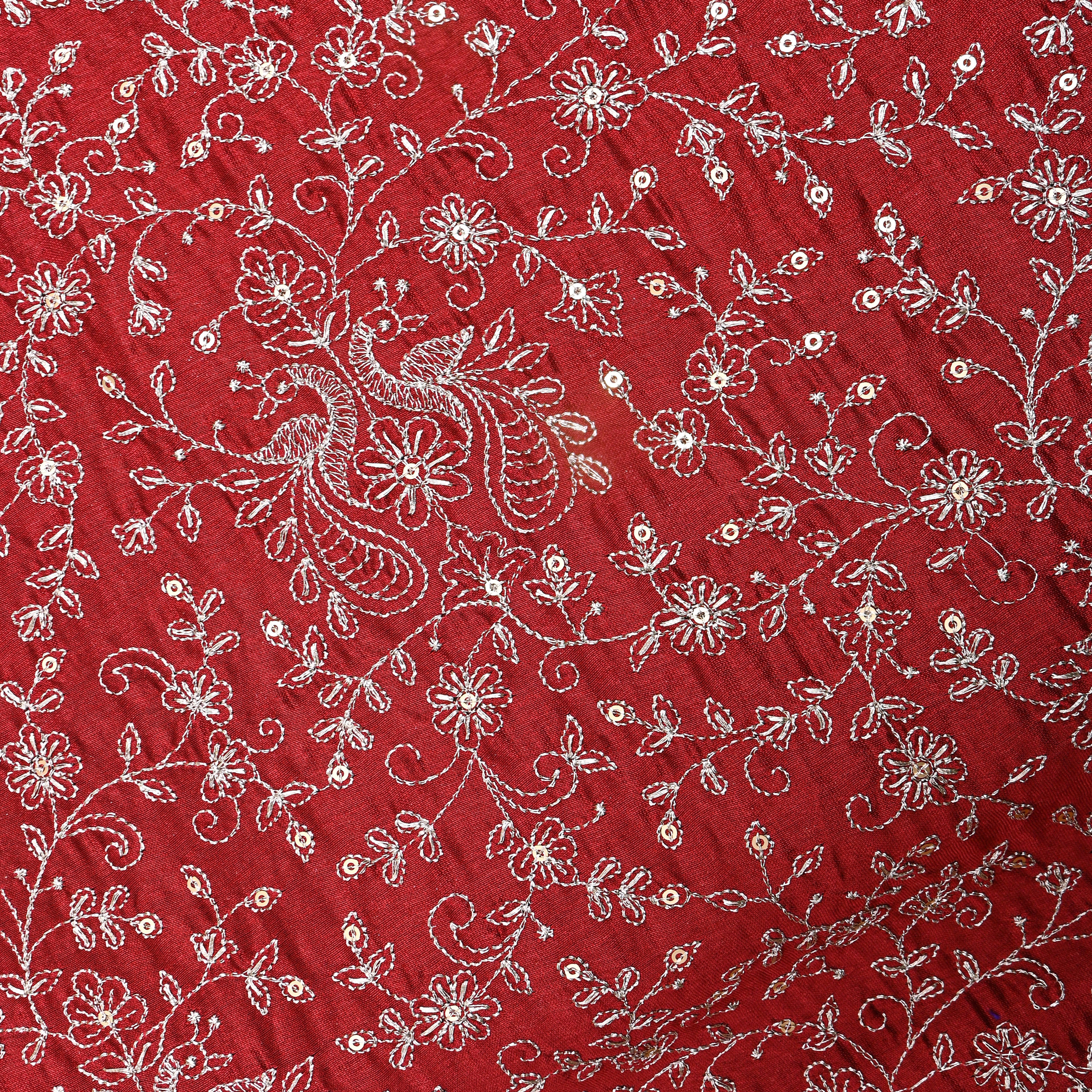 Maroon Silver Zari Jaal Embroidered Chanderi
