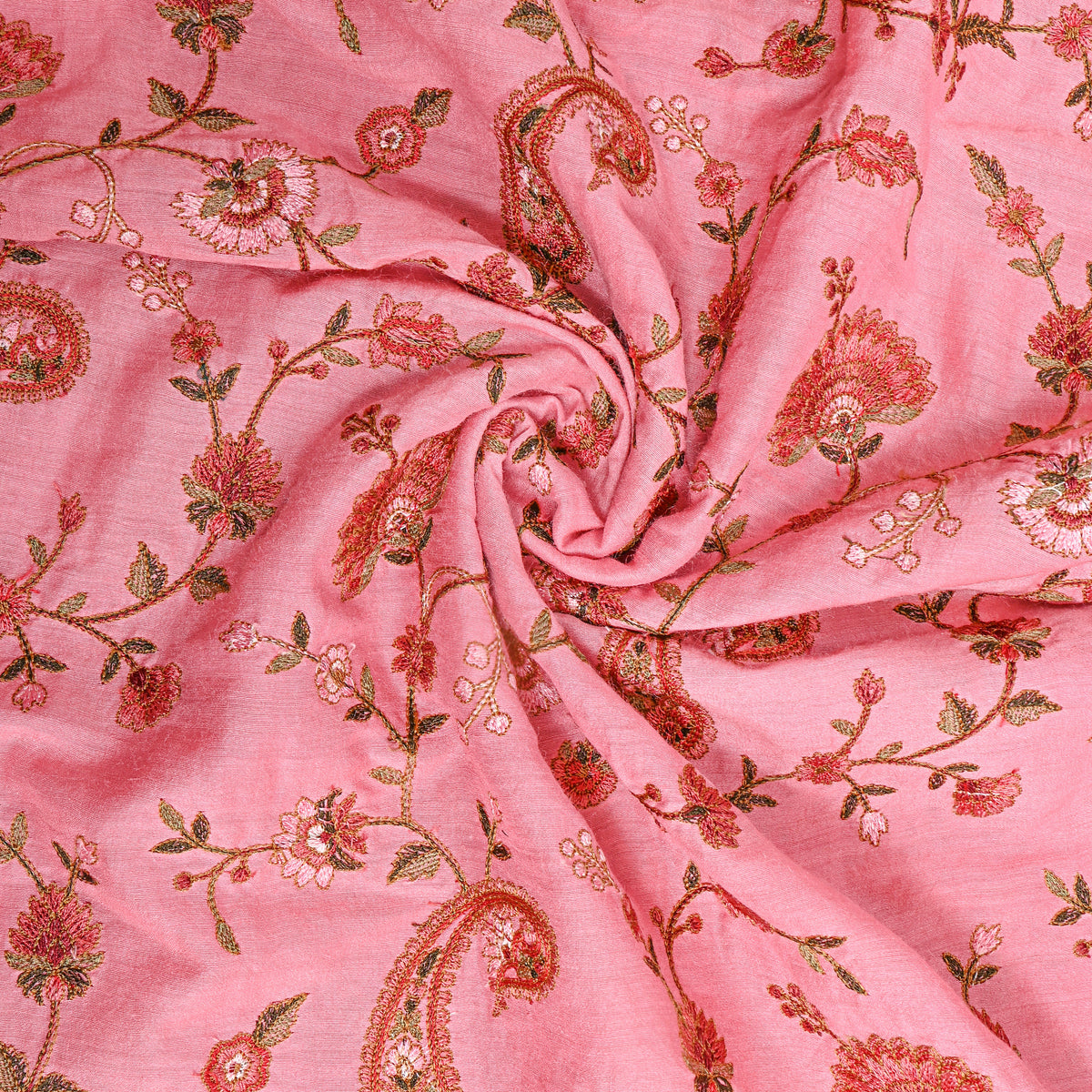 Dark Blush Pink Embroidery Tussar Silk Fabric