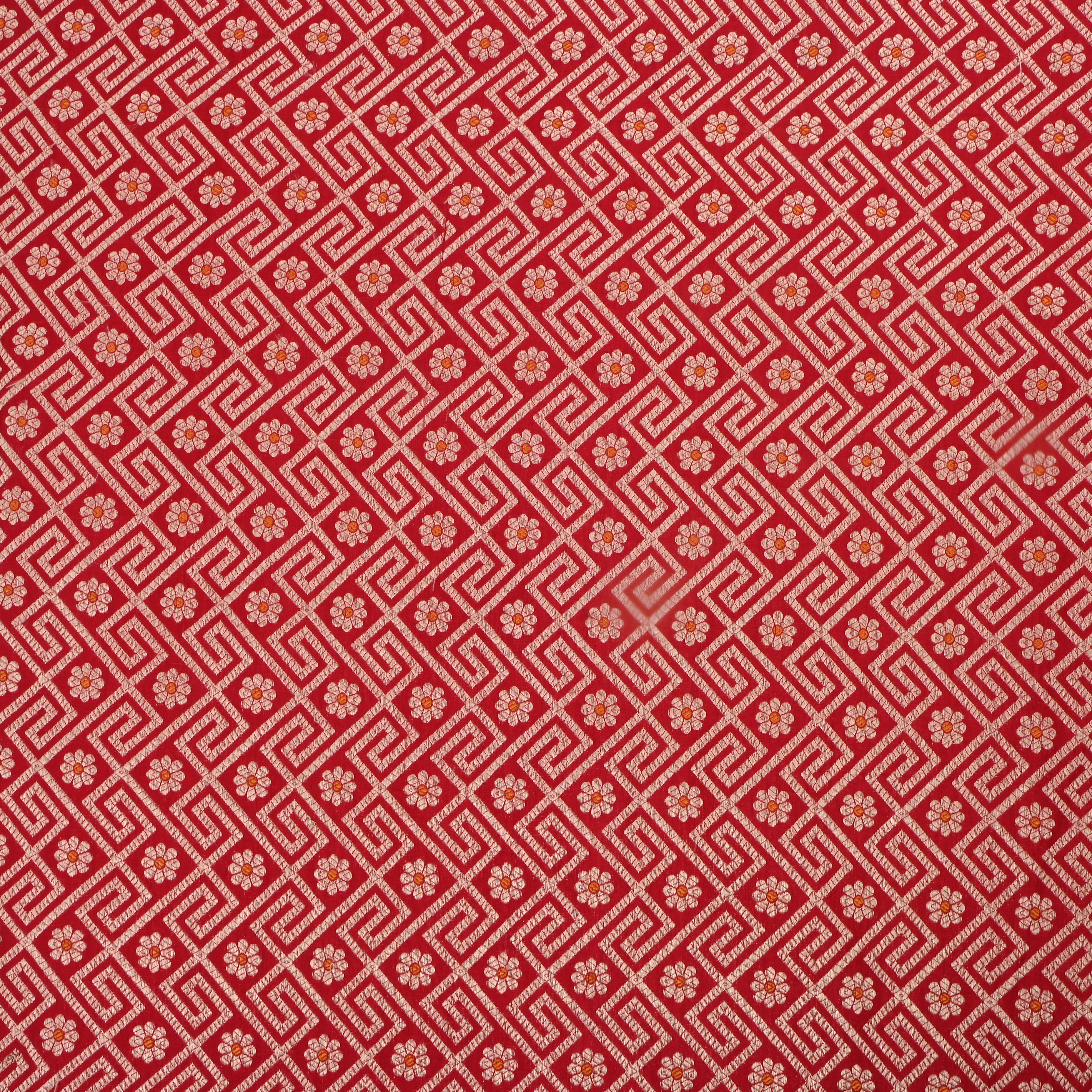 Maroon Jamawar Silk Fabric With Woven Patterns