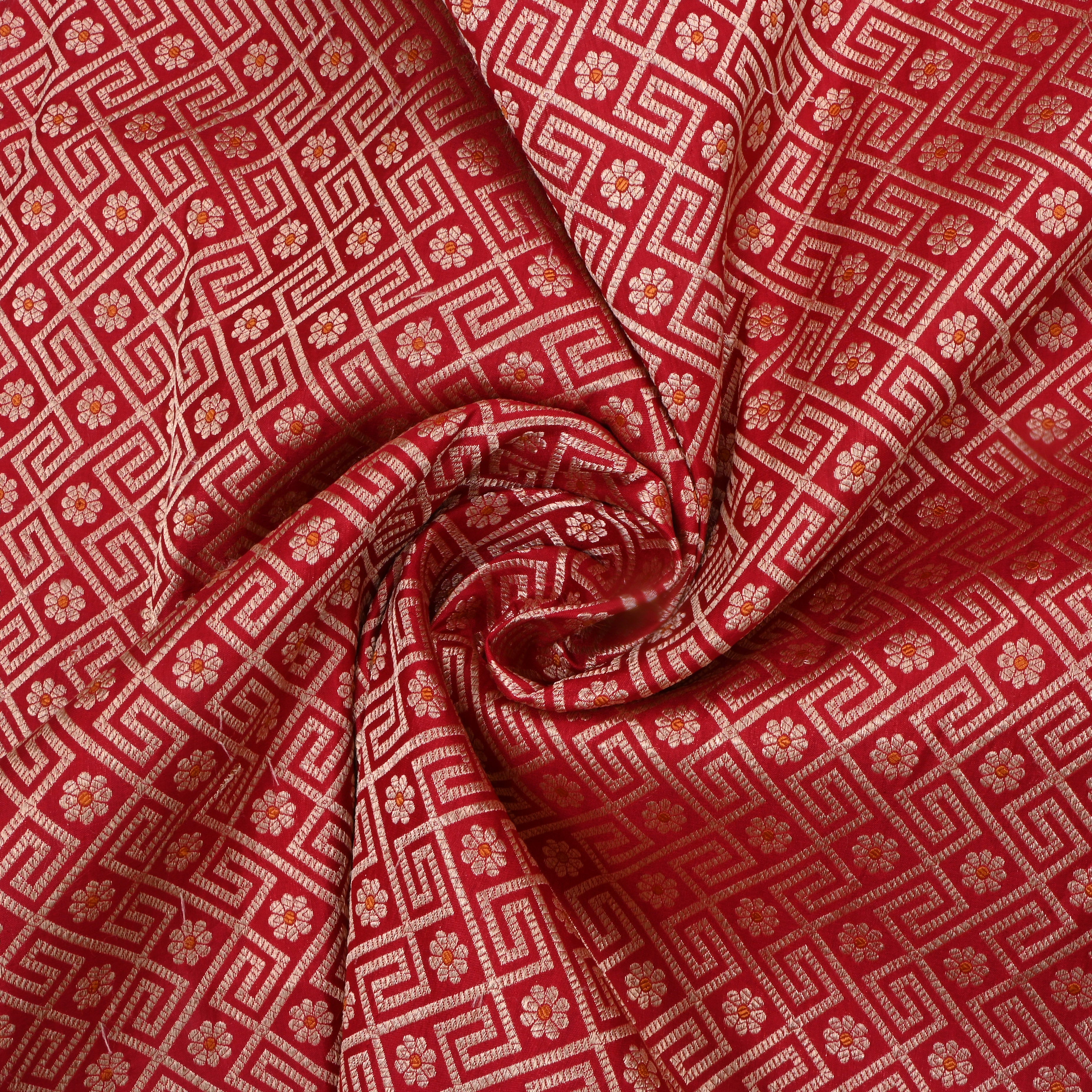 Maroon Jamawar Silk Fabric With Woven Patterns