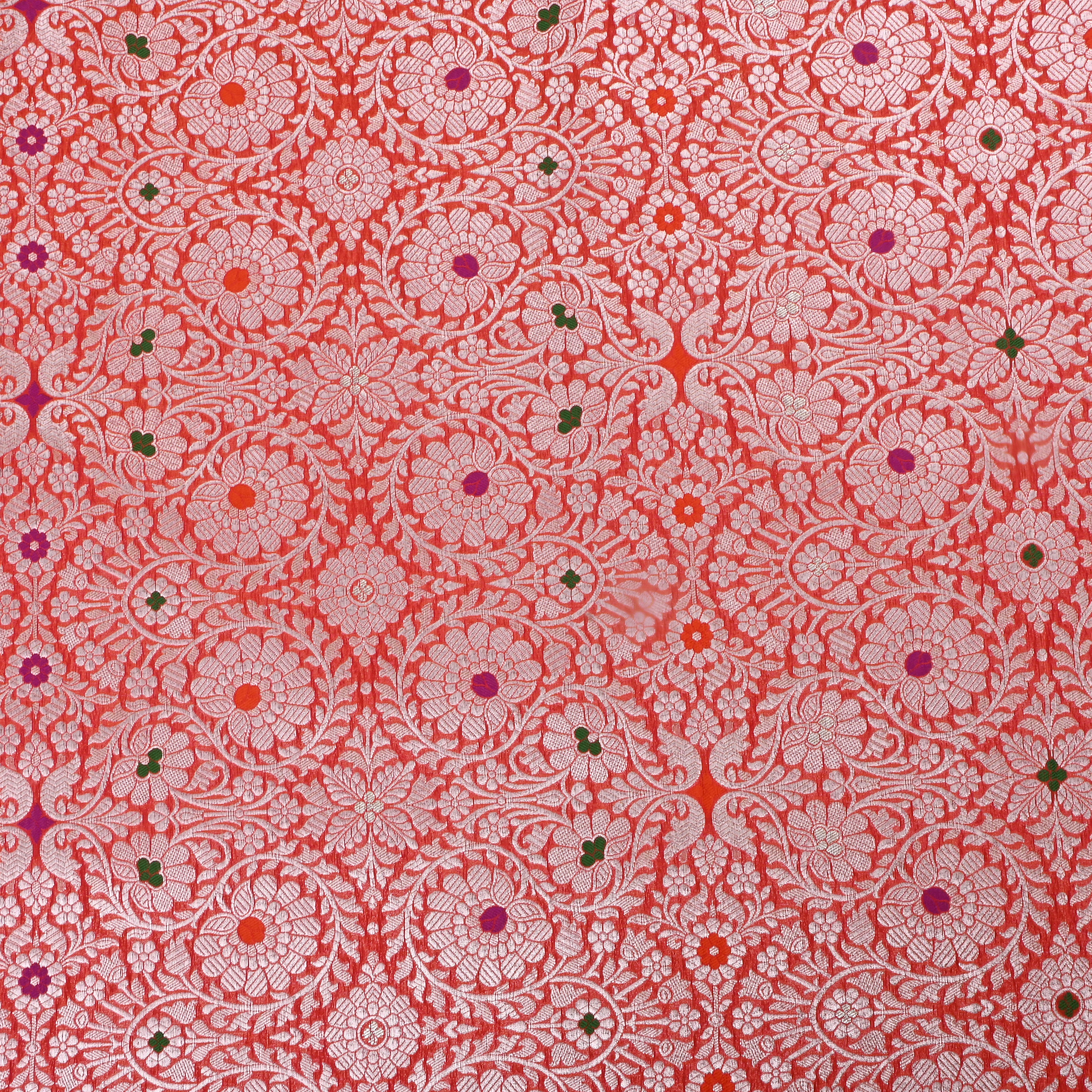 Orange Jamawar Silk Fabric With Meenakari Design