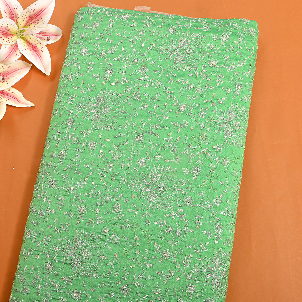 Green Silver Zari Jaal Embroidered Chanderi