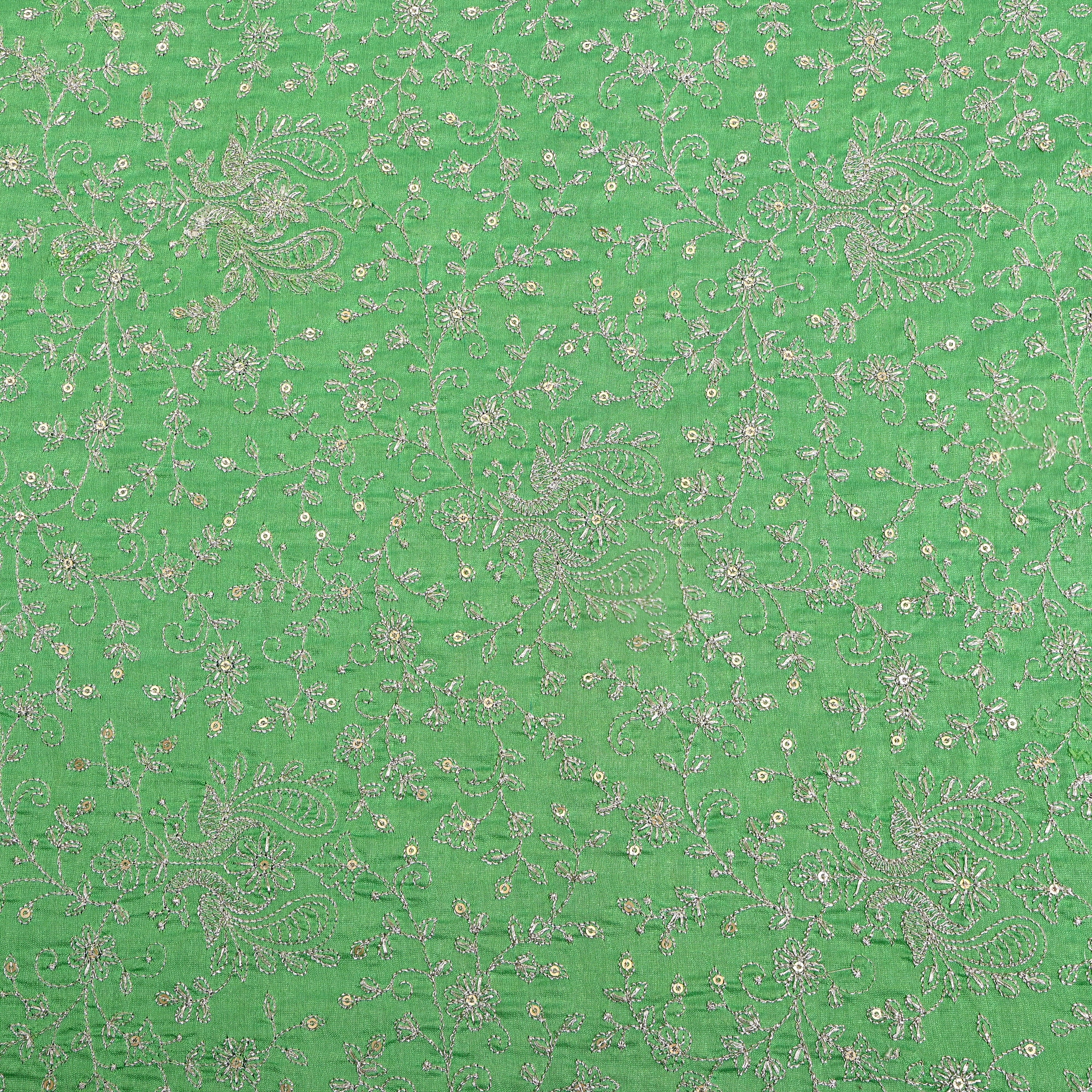 Green Silver Zari Jaal Embroidered Chanderi