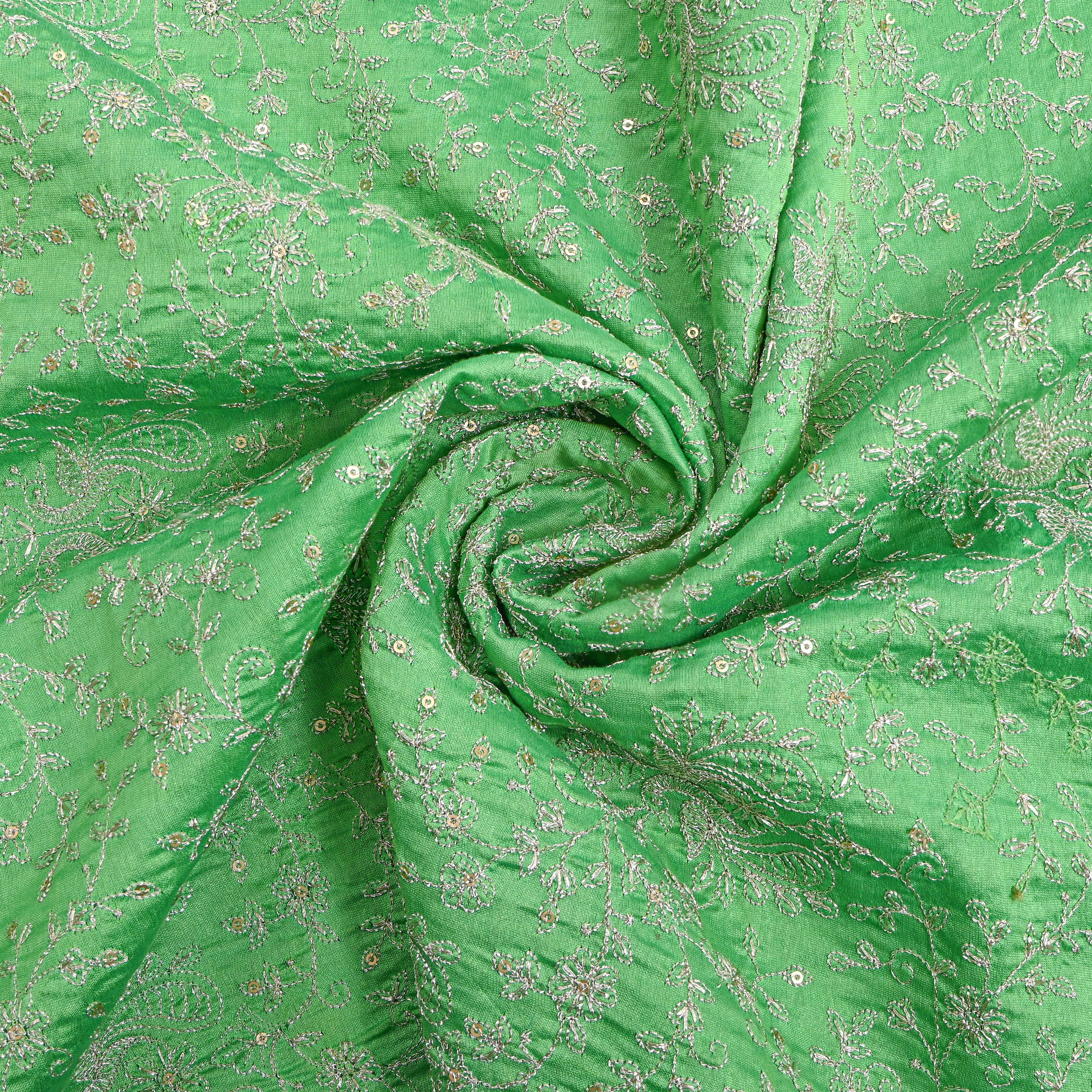 Green Silver Zari Jaal Embroidered Chanderi
