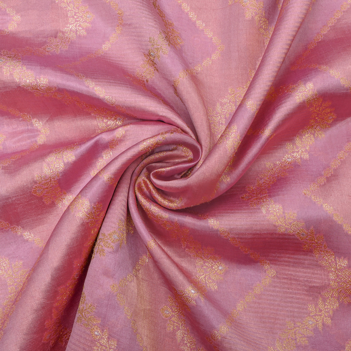 Orchid Purple Gold Zari Zigzag Banarasi Silk Fabric