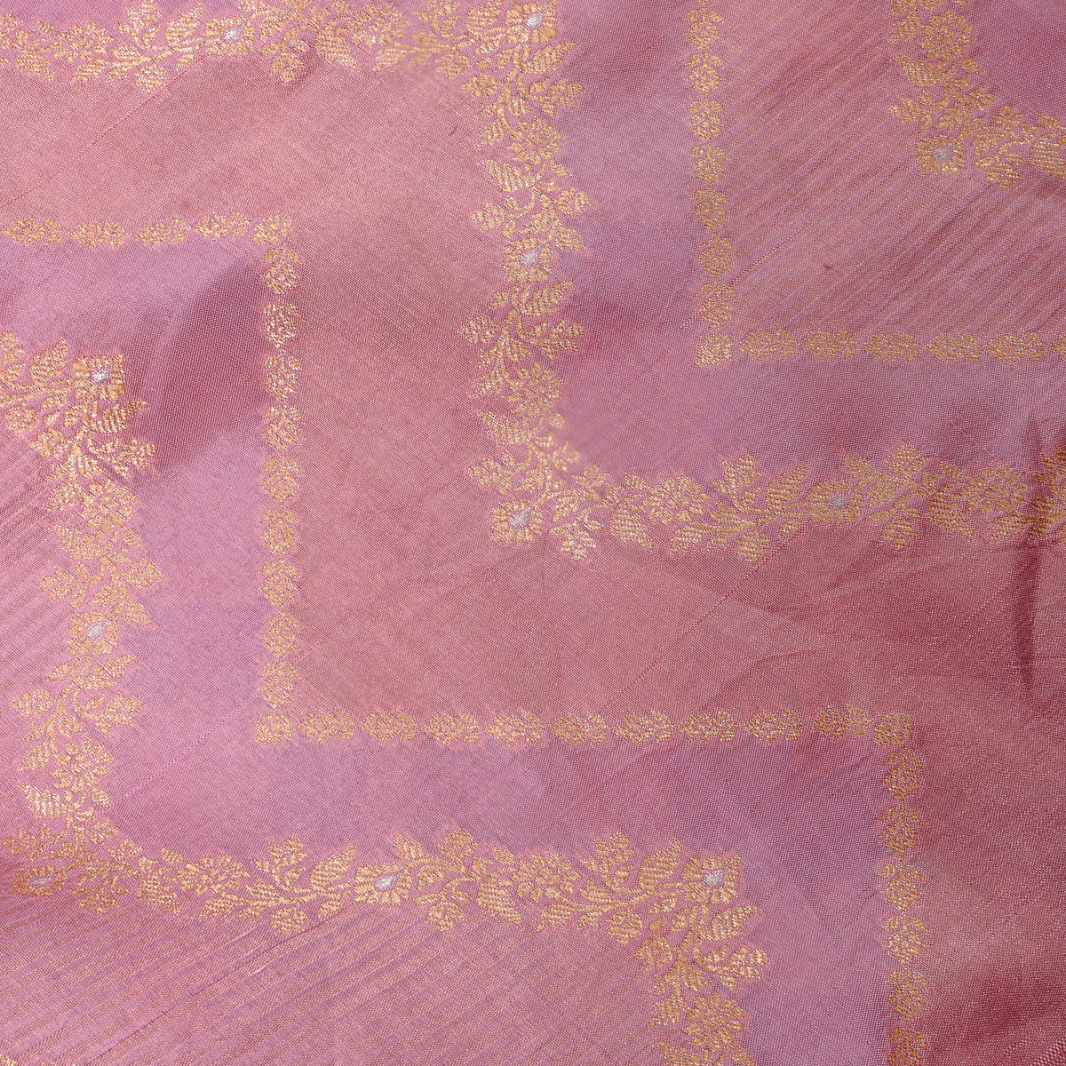 Orchid Purple Gold Zari Zigzag Banarasi Silk Fabric