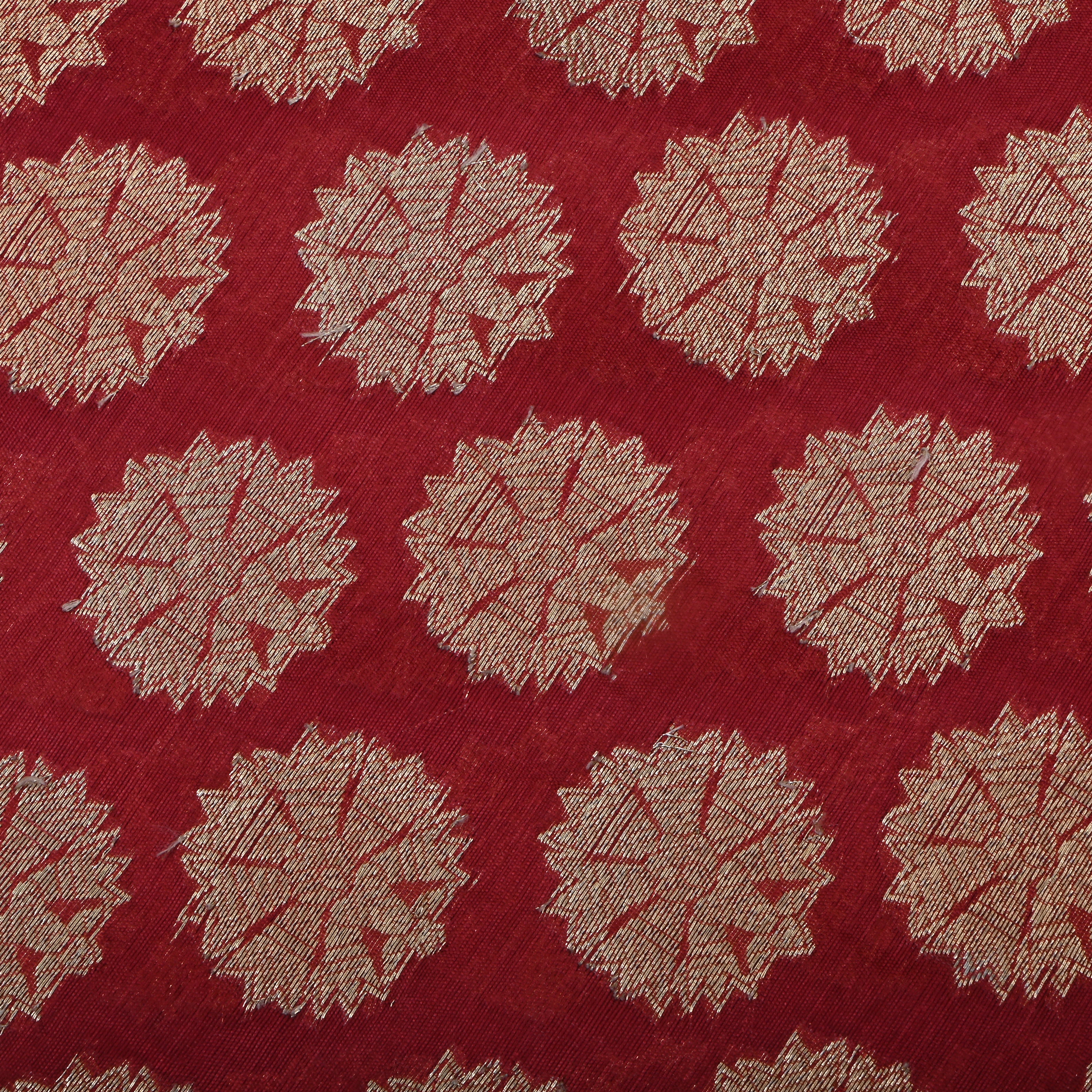 Ruby Red Jamawar Silk Fabric With Motifs