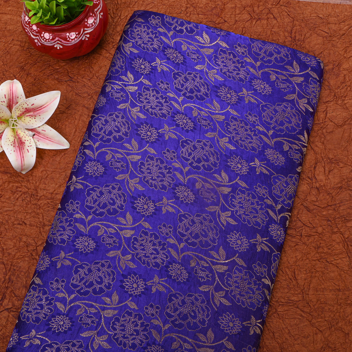 Violet Gold ZariFloral Jaal Jamawar Silk Fabric