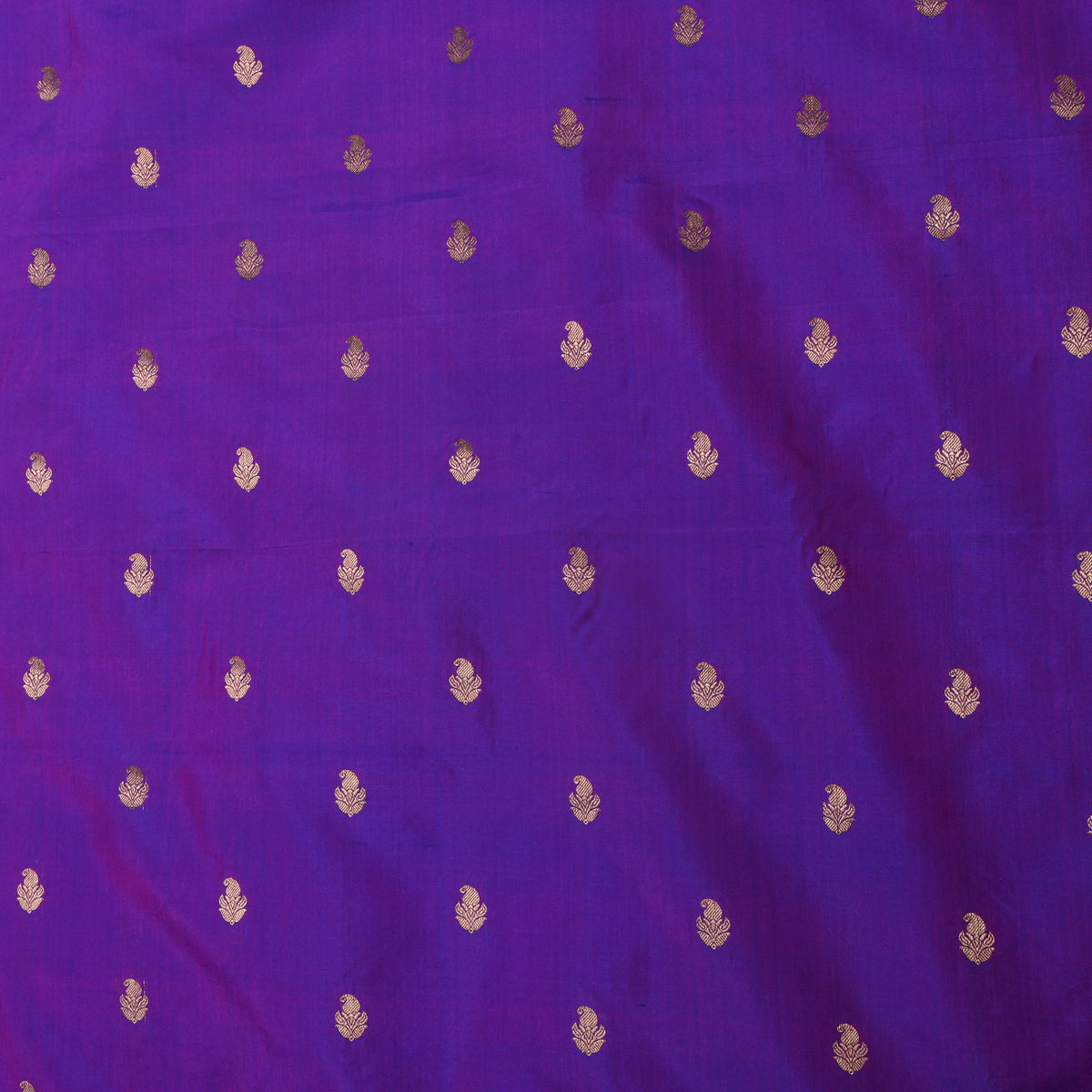 Bright Violet Gold Zari Paisley Butti Jamawar Silk Fabric