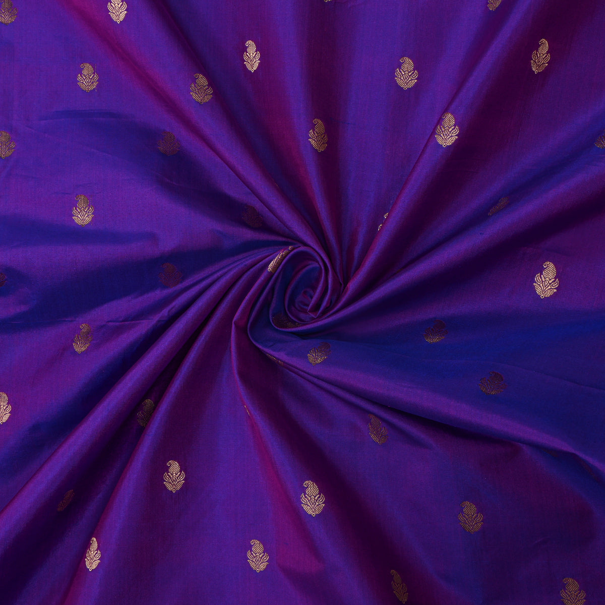 Bright Violet Gold Zari Paisley Butti Jamawar Silk Fabric