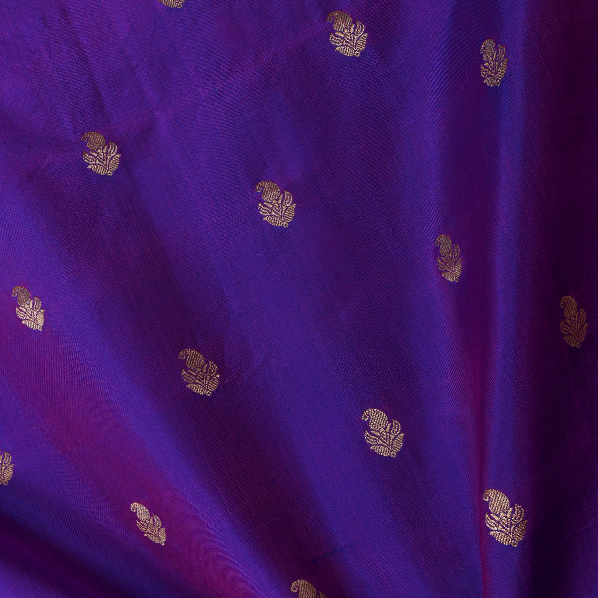 Bright Violet Gold Zari Paisley Butti Jamawar Silk Fabric