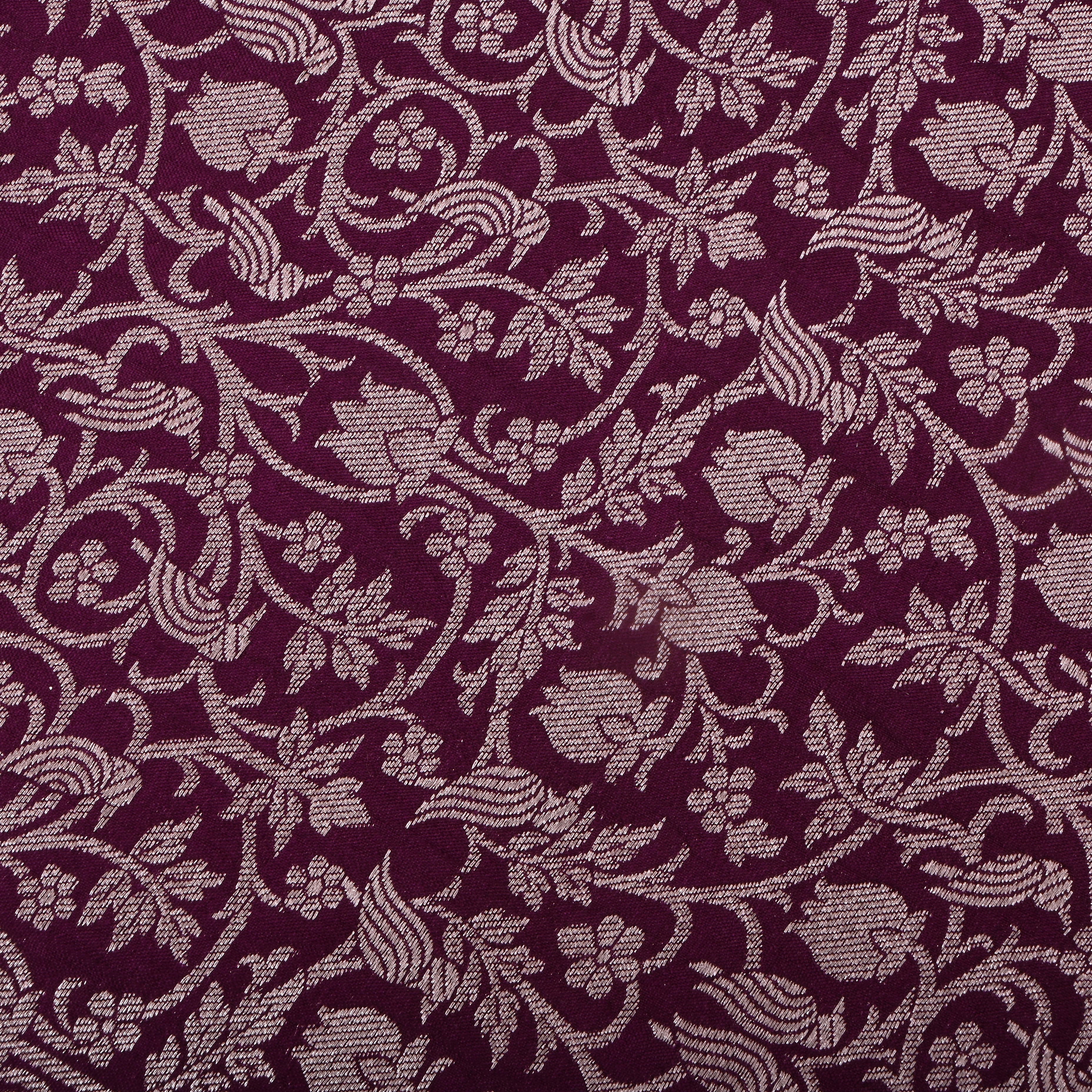 Wine Berry Jamawar Silk Fabric With Jaal Design