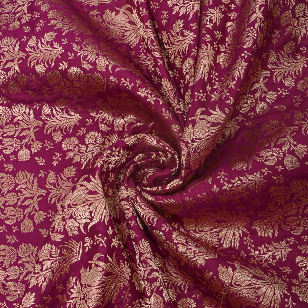 Amethyst Purple Gold Zari Floral Motif Jamawar Silk Fabric