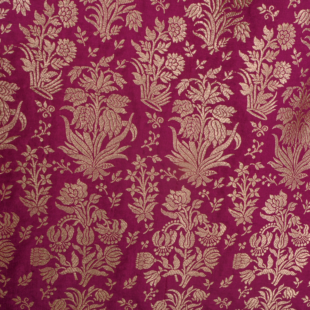 Amethyst Purple Gold Zari Floral Motif Jamawar Silk Fabric