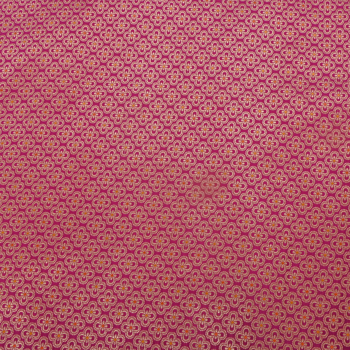 Bright Magenta Gold Zari Butti Self Weave Jamawar Silk Fabric
