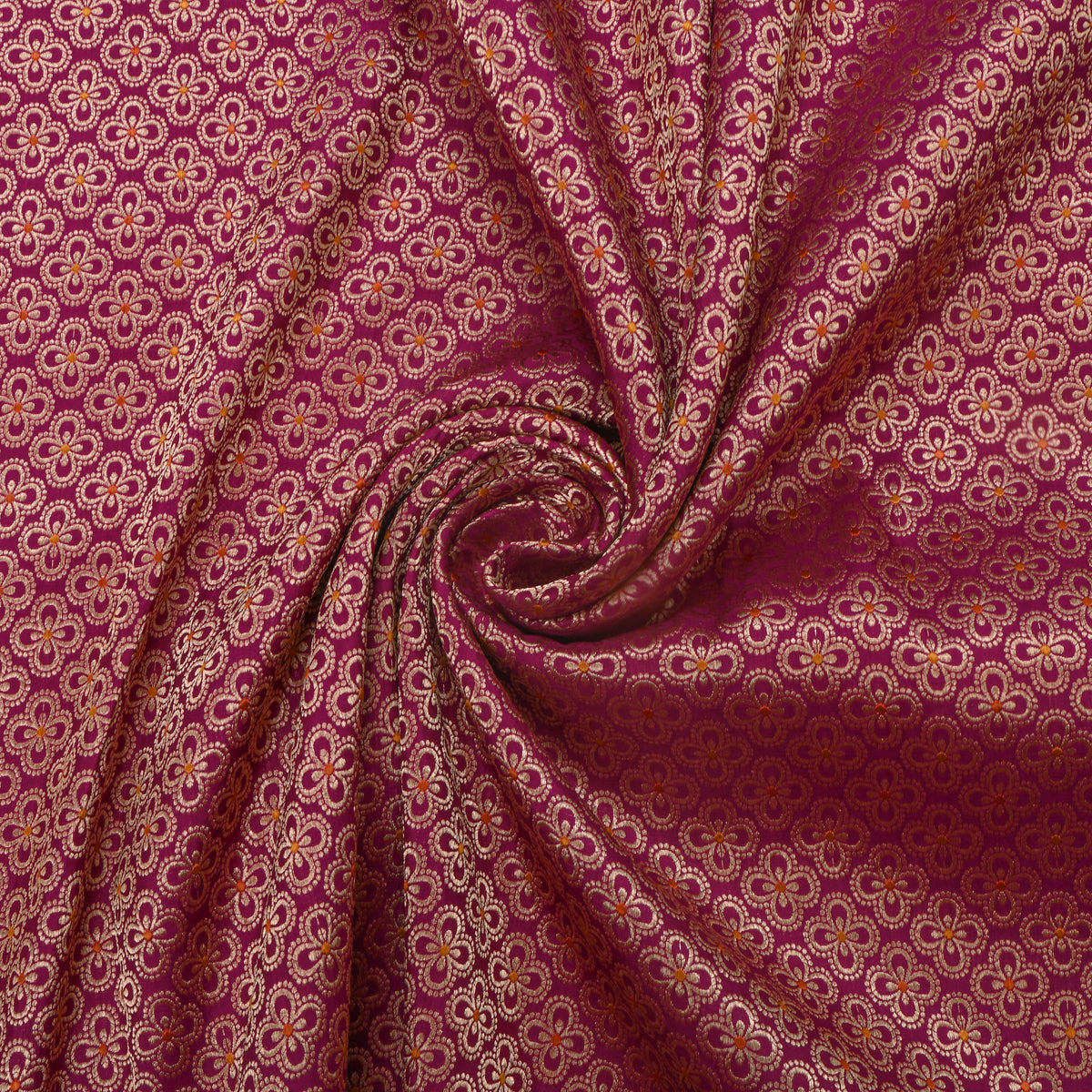 Bright Magenta Gold Zari Butti Self Weave Jamawar Silk Fabric