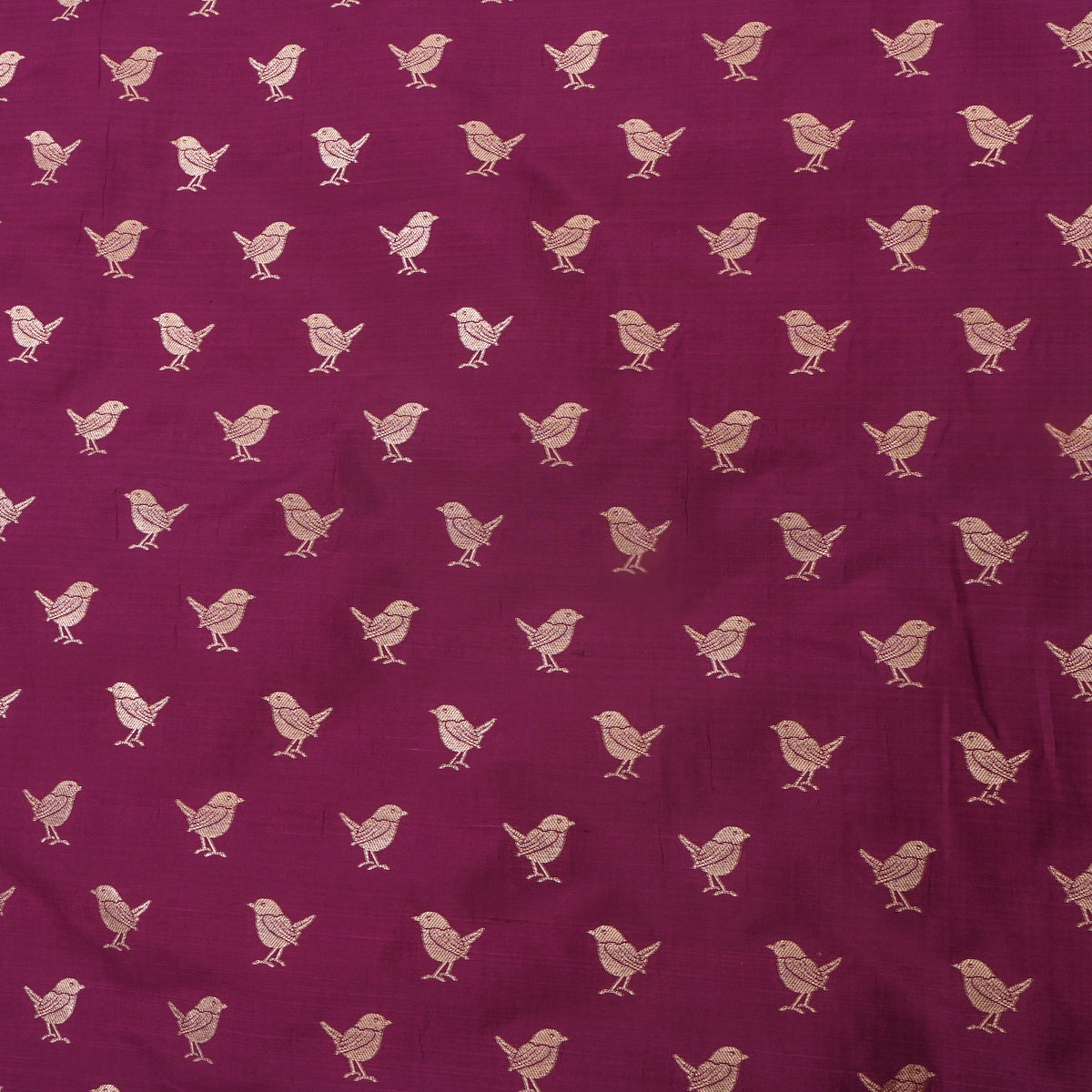 Magenta Purple Gold Bird Butti Jamawar Silk Fabric