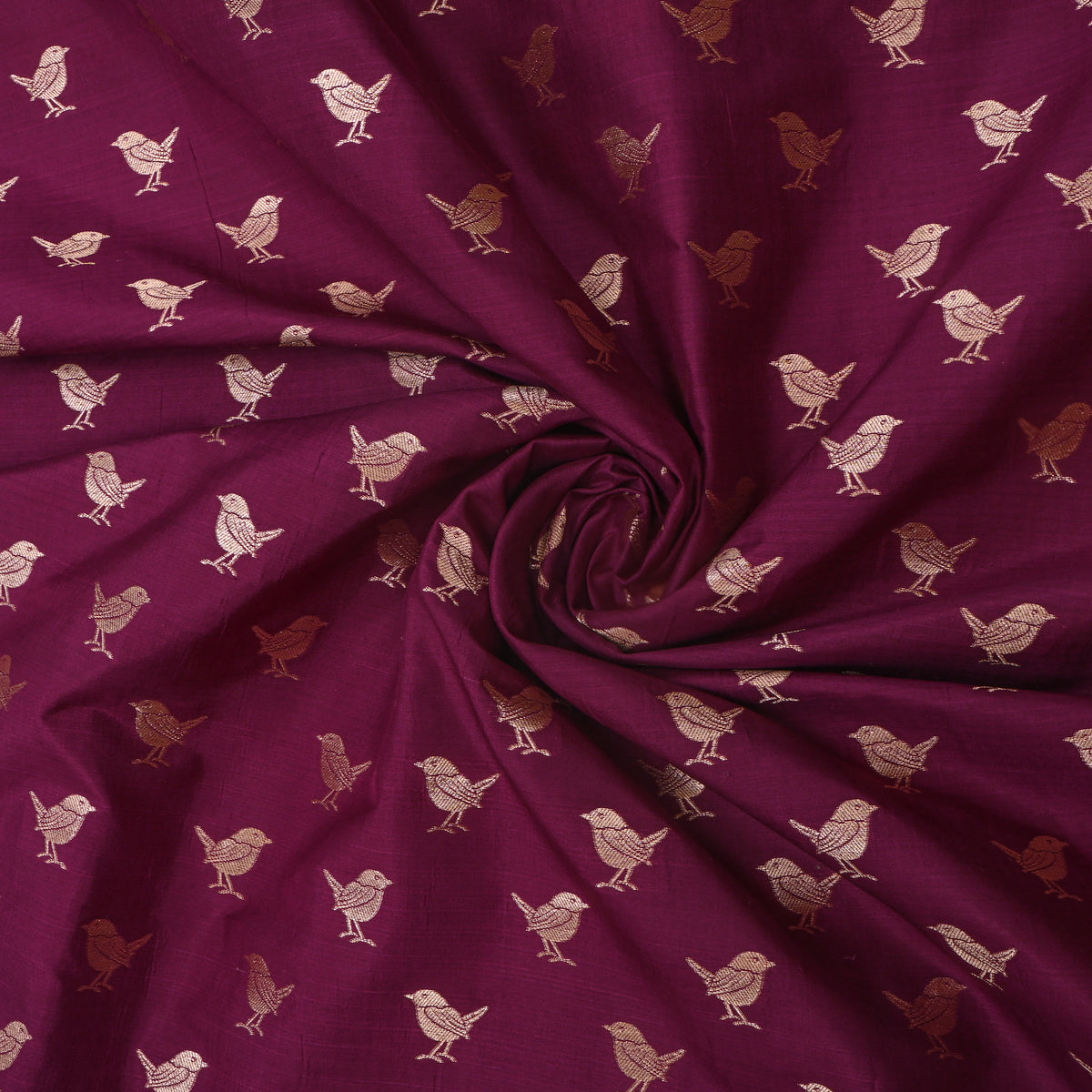 Magenta Purple Gold Bird Butti Jamawar Silk Fabric
