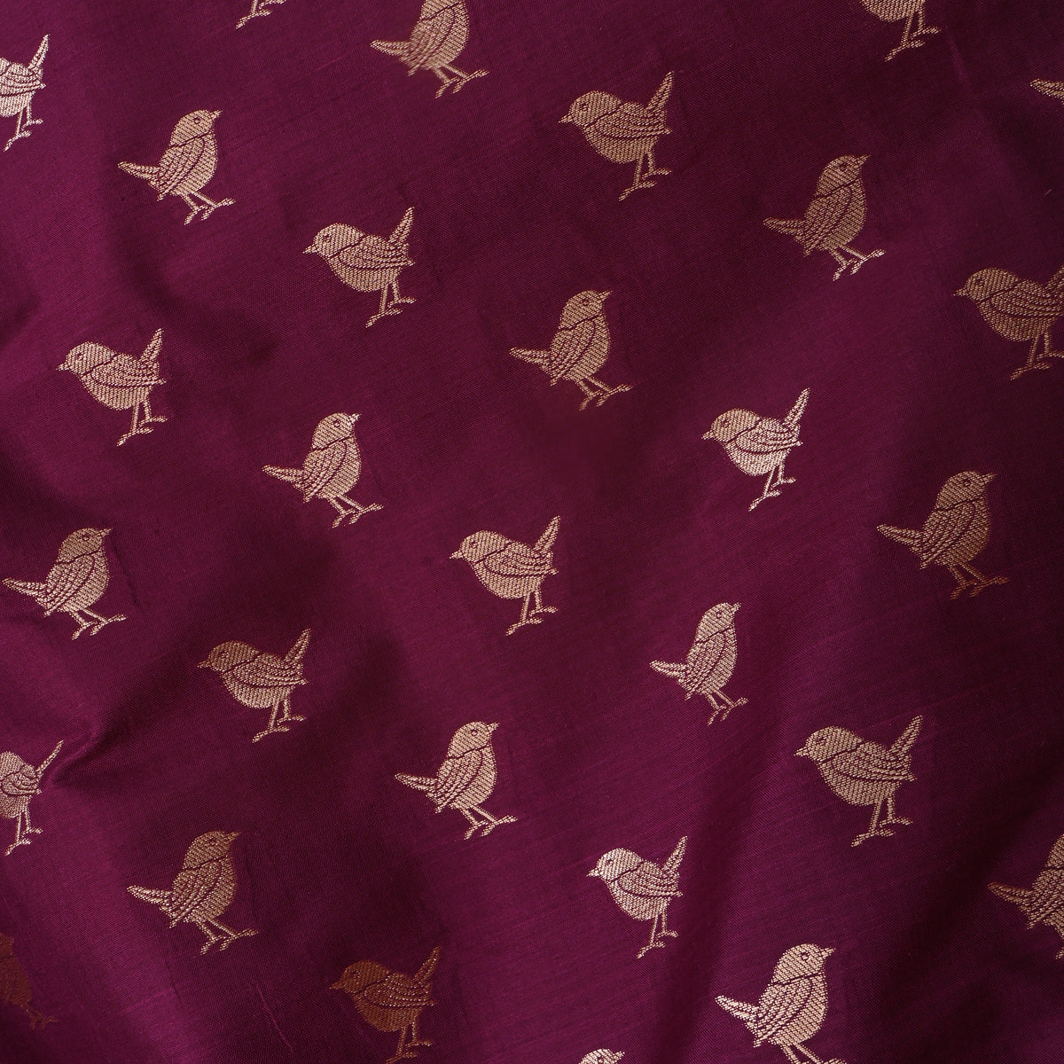 Magenta Purple Gold Bird Butti Jamawar Silk Fabric