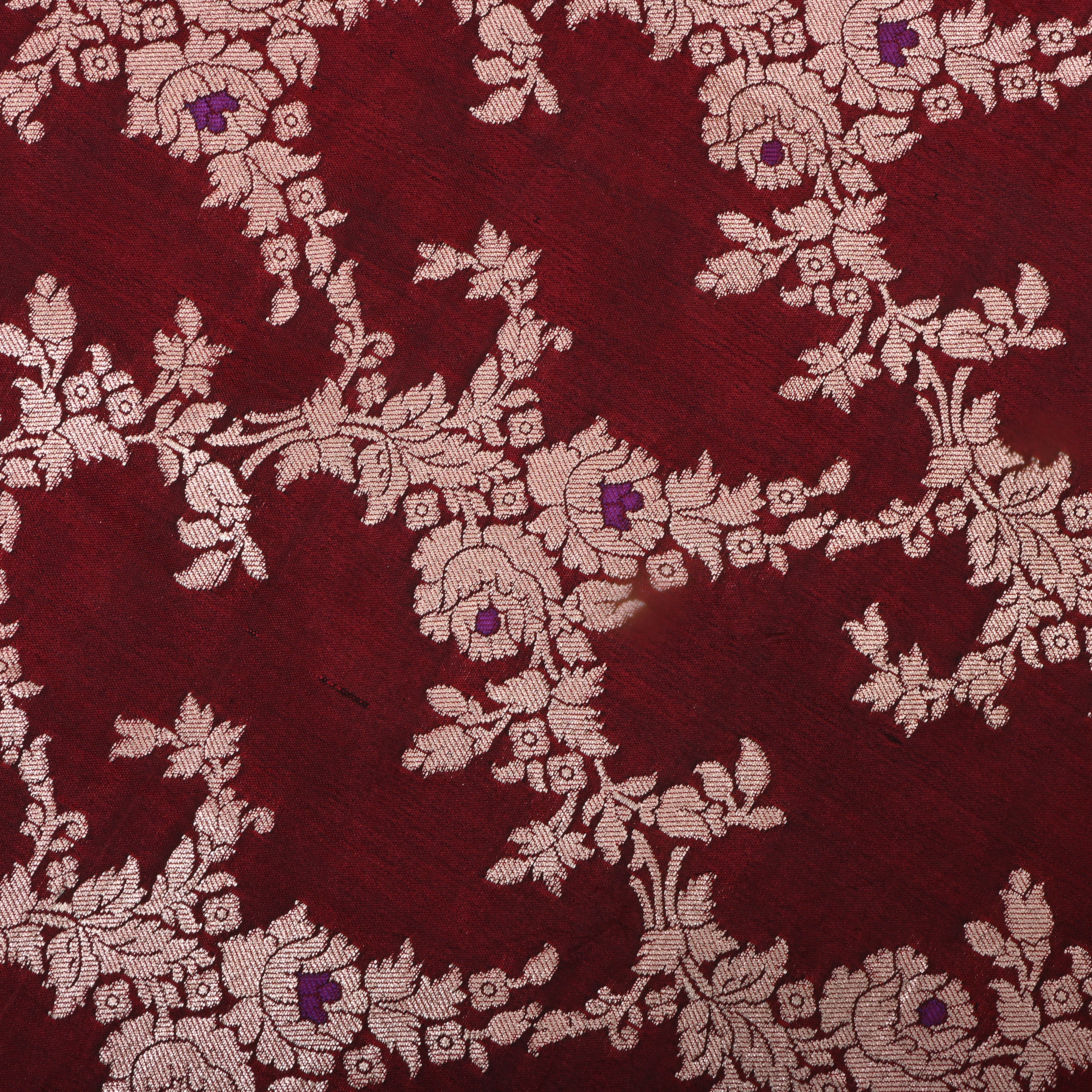 Maroon Oak Jamawar Silk Fabric With Floral Jaal