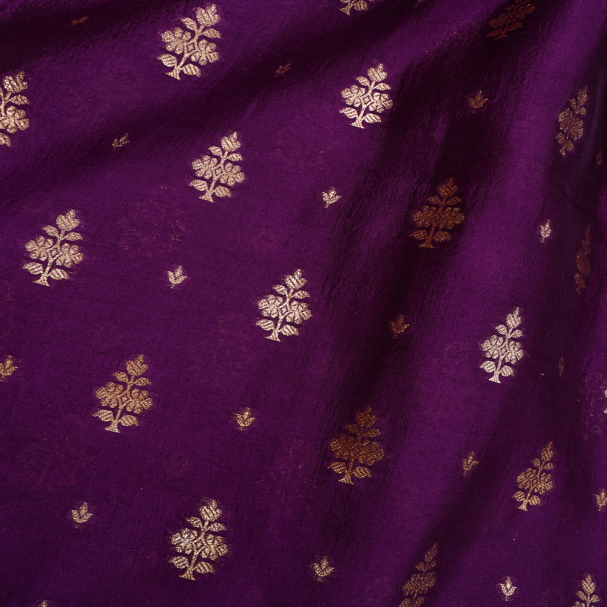 Eggplant Purple Gold Zari Butti Jamawar Silk Fabric