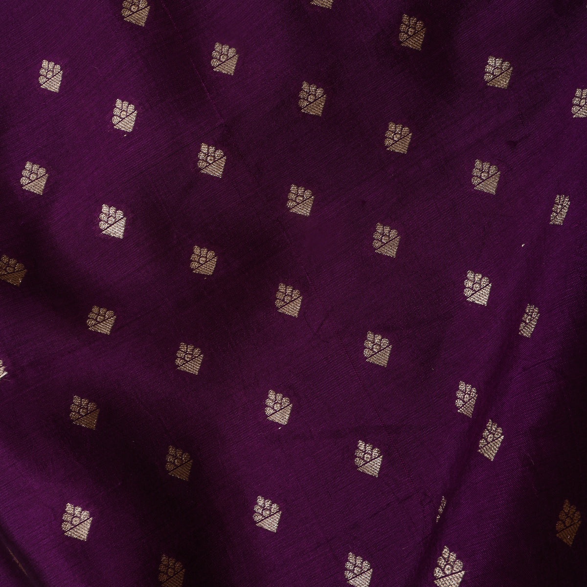 Plum Purple Gold Zari Diamond Butti Banarasi Silk Fabric