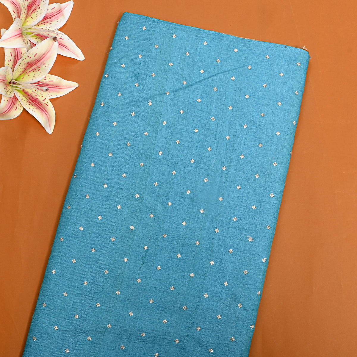 Sky Blue Silver Sequin Tussar Fabric